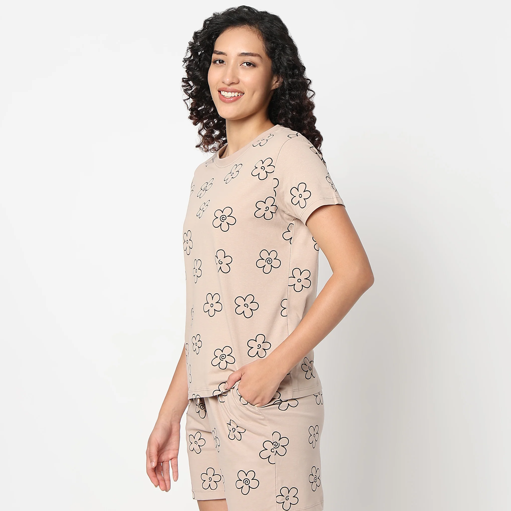 Floral Print Round Neck Loungewear T-Shirt - Image 10