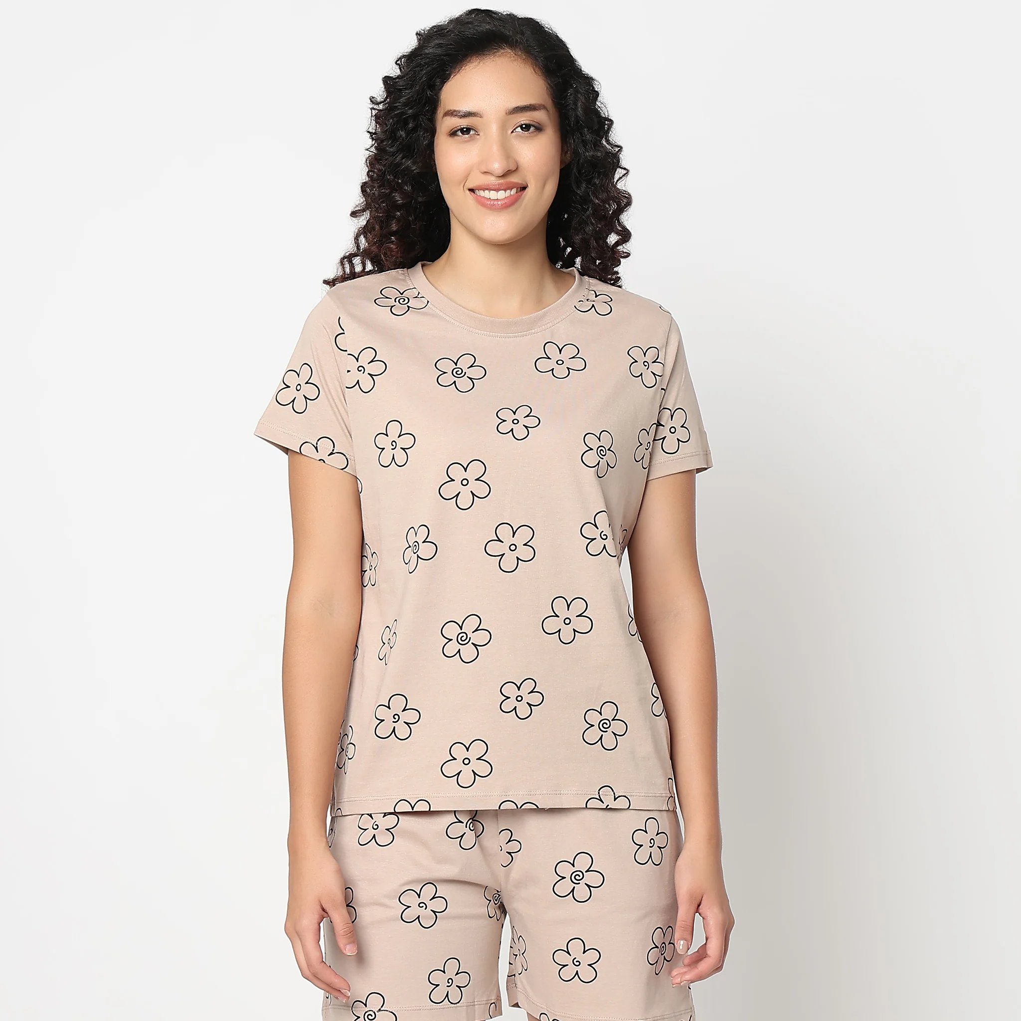 Floral Print Round Neck Loungewear T-Shirt - Image 7