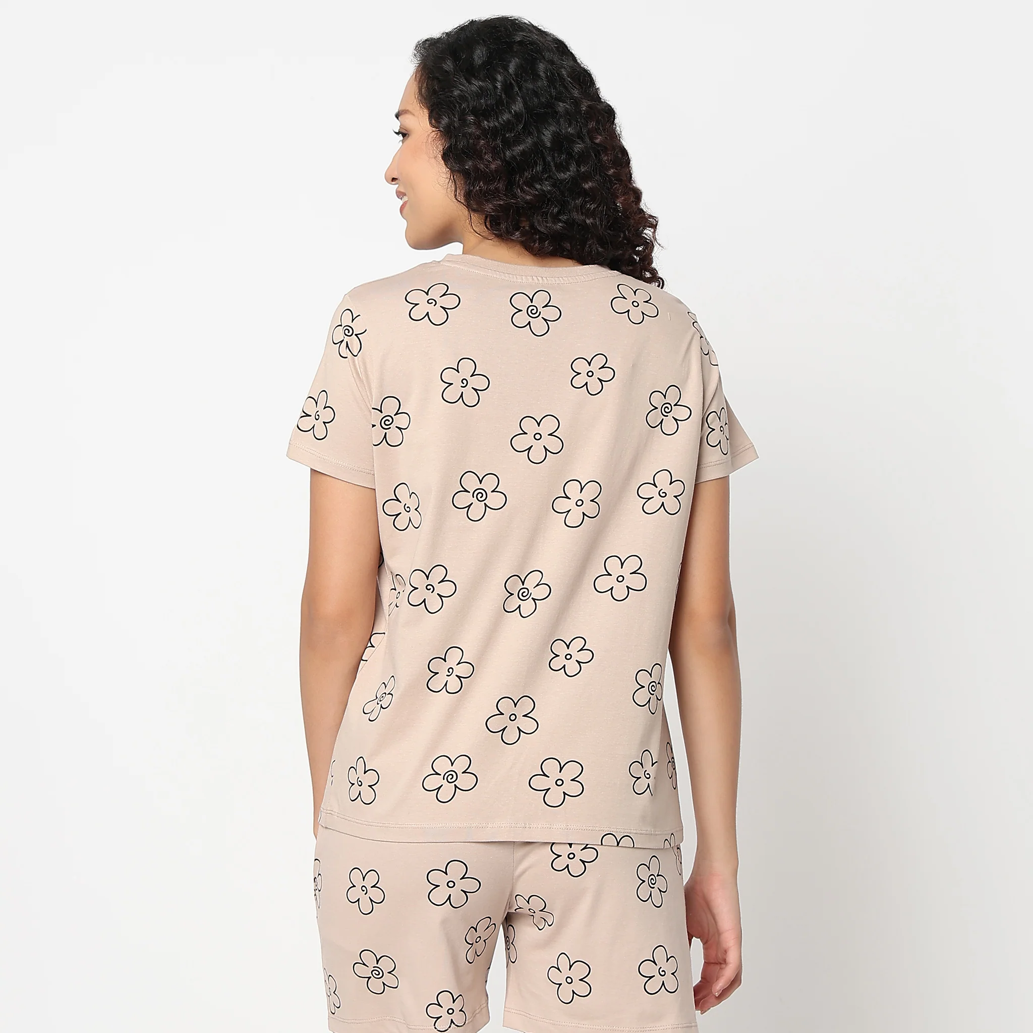 Floral Print Round Neck Loungewear T-Shirt - Image 8