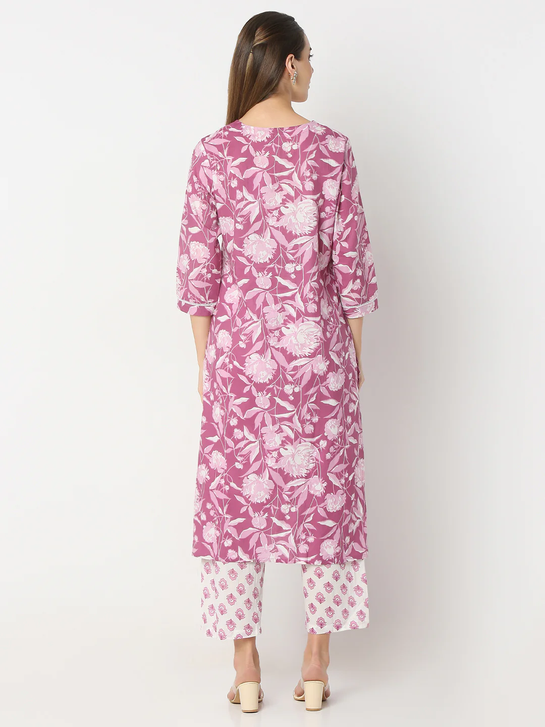 Floral V-Neck Long Kurta and Pant with Dupatta Set - Image 5