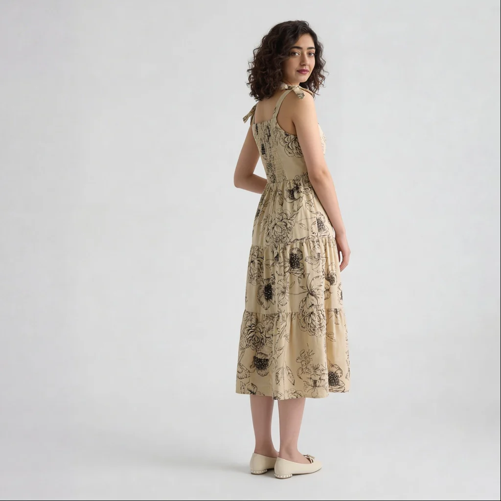 Floral Shoulder Strappy Flared Dress - Image 3