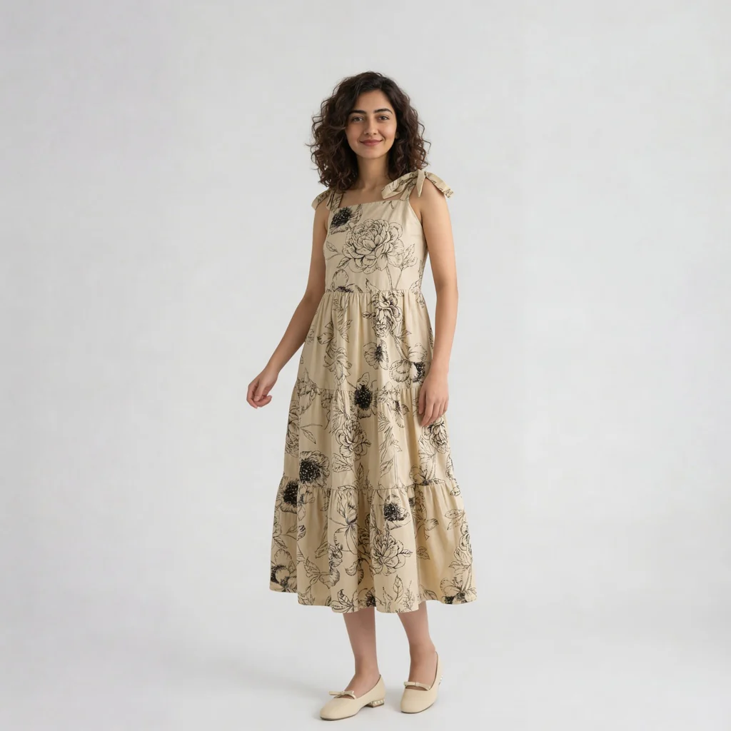 Floral Shoulder Strappy Flared Dress - Image 5