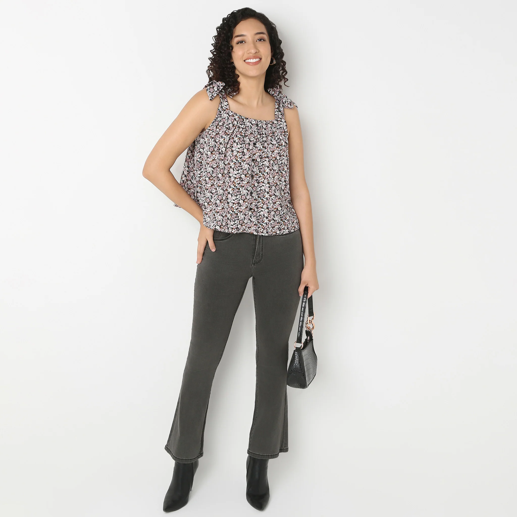 Floral Square Neck Strappy Top With Tie Detail - Image 2