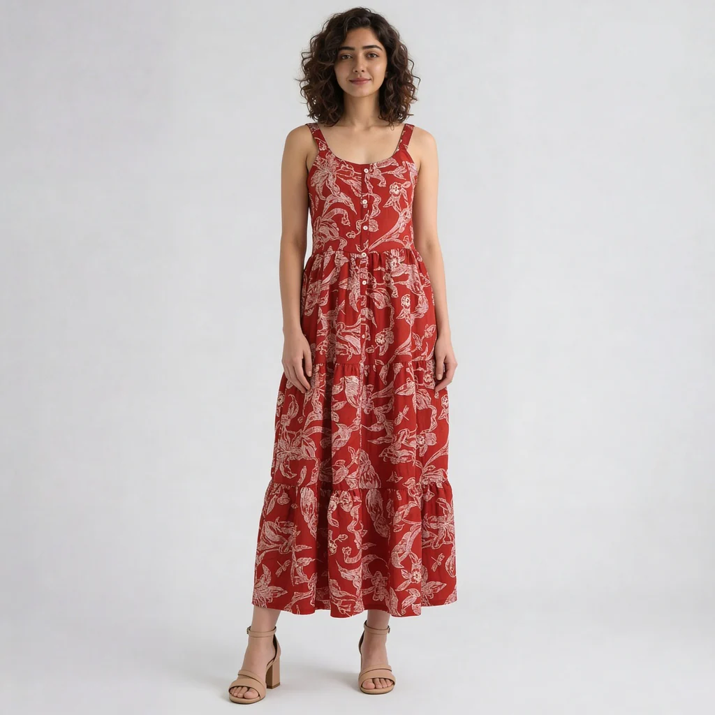Floral U-Neck Flared Dress - Image 2