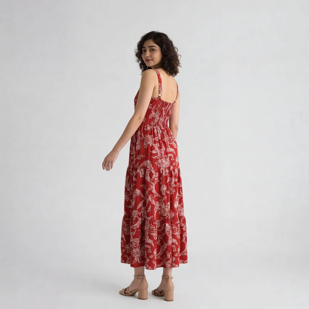 Floral U-Neck Flared Dress - Image 3