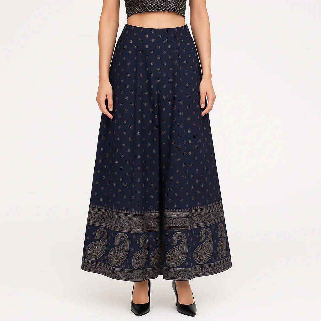 Foil Print Below Knee Flared Skirt - Image 2