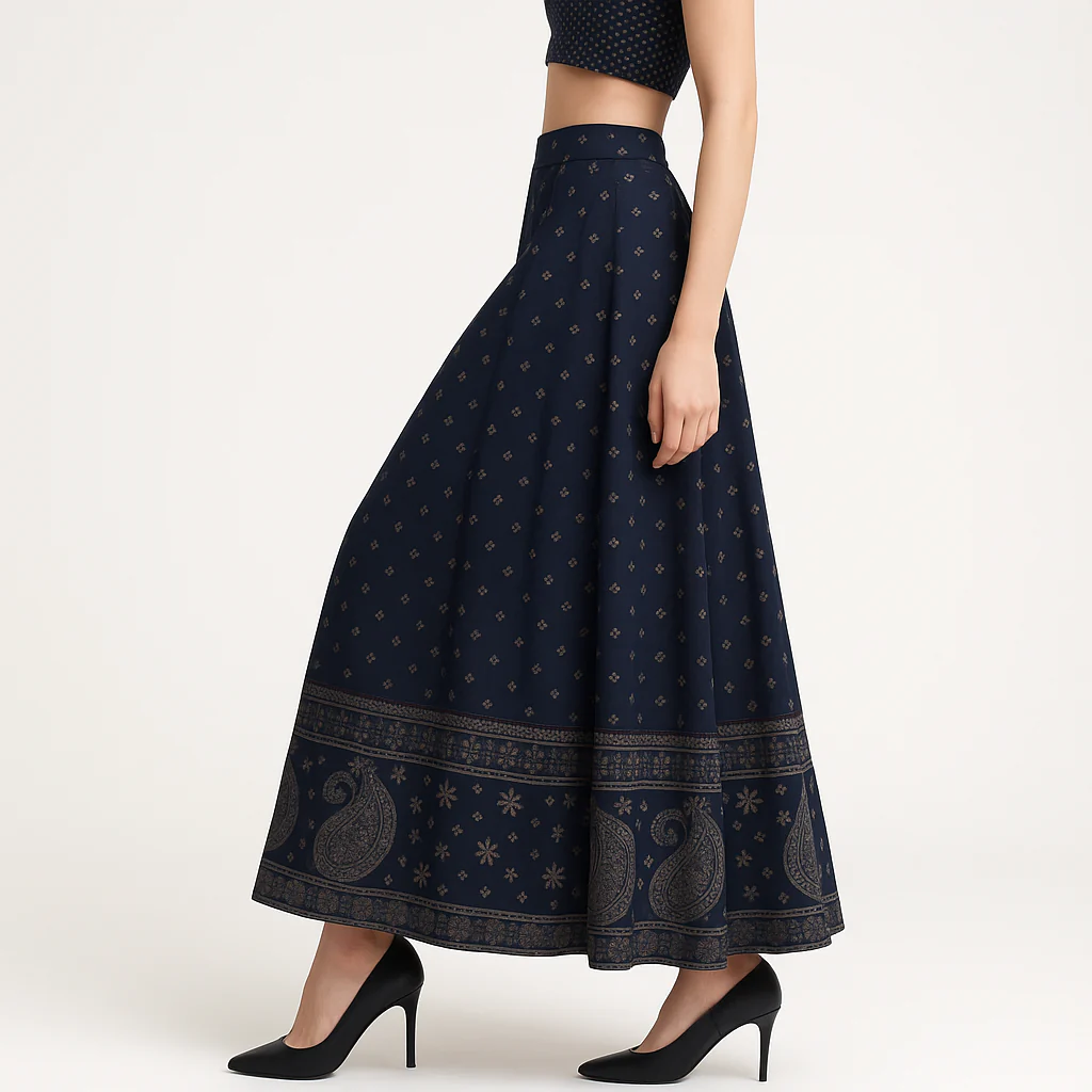 Foil Print Below Knee Flared Skirt - Image 5