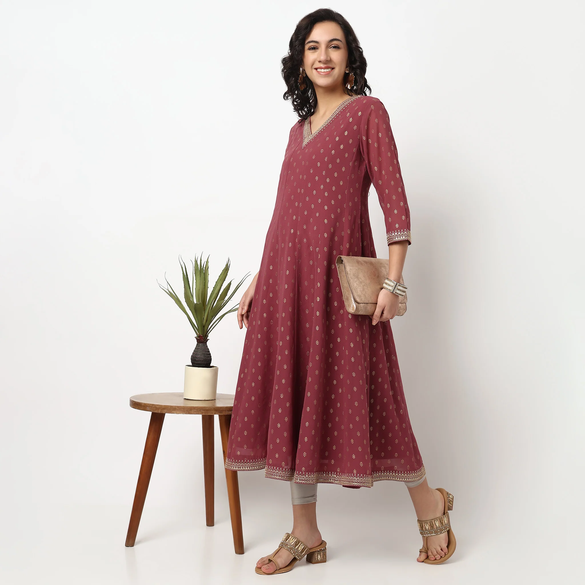Foil Print Flared Kurta