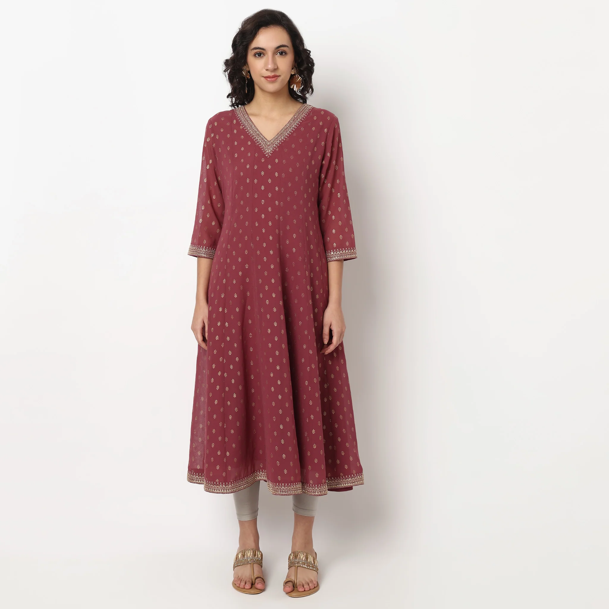 Foil Print Flared Kurta - Image 2
