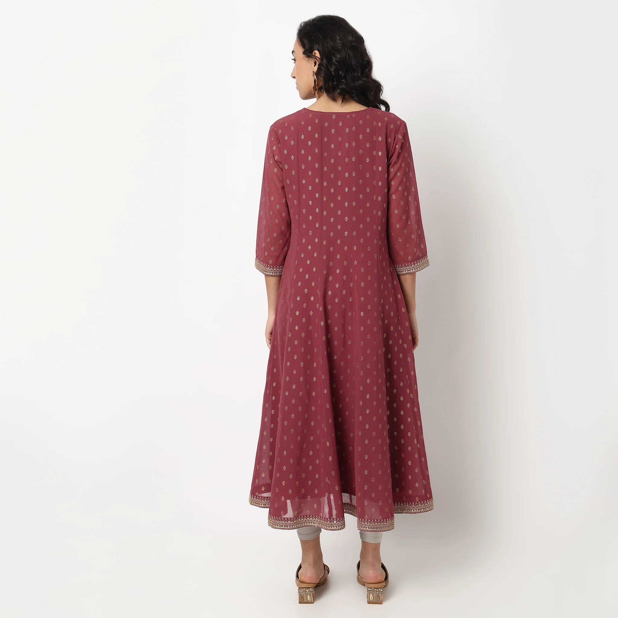 Foil Print Flared Kurta - Image 3