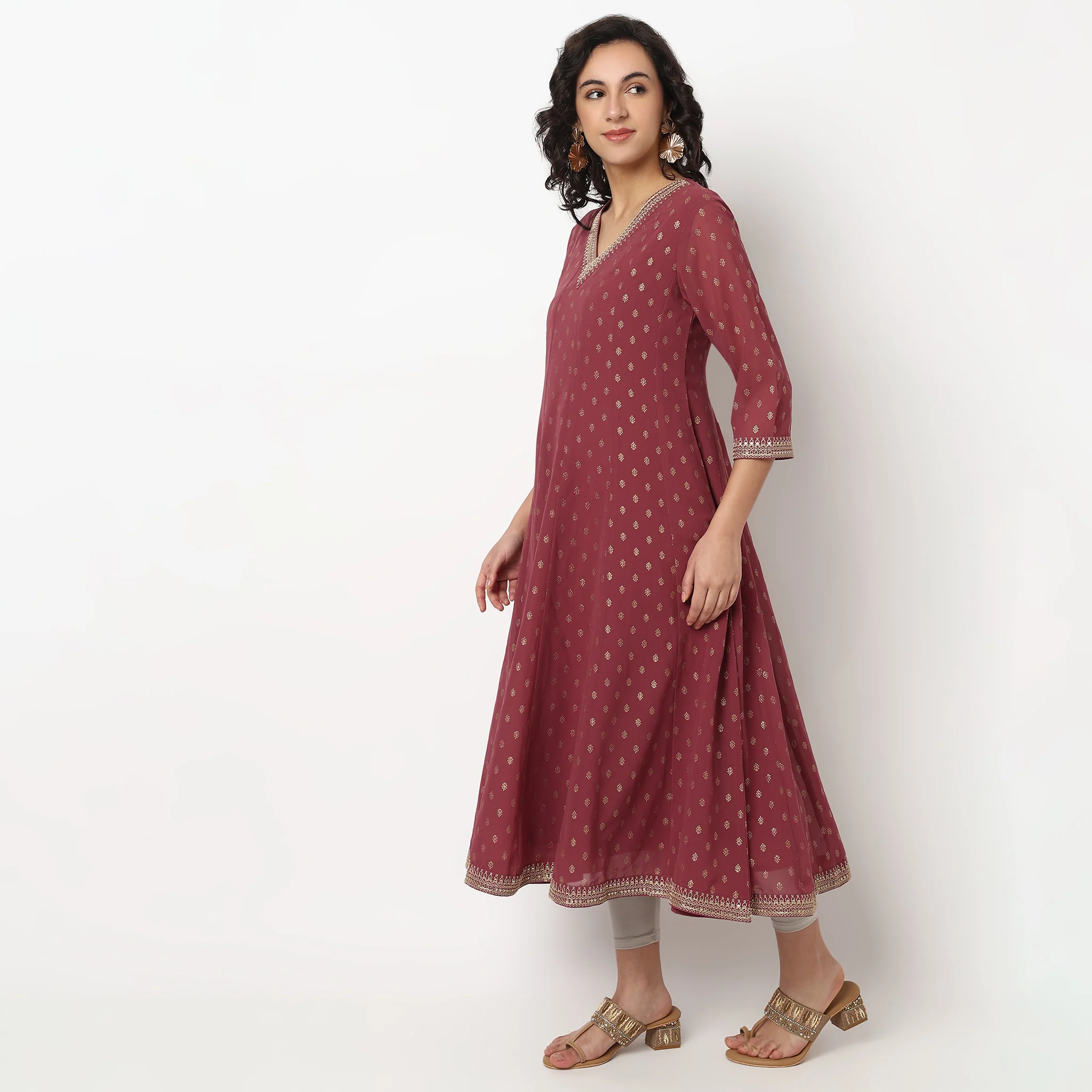 Foil Print Flared Kurta - Image 5