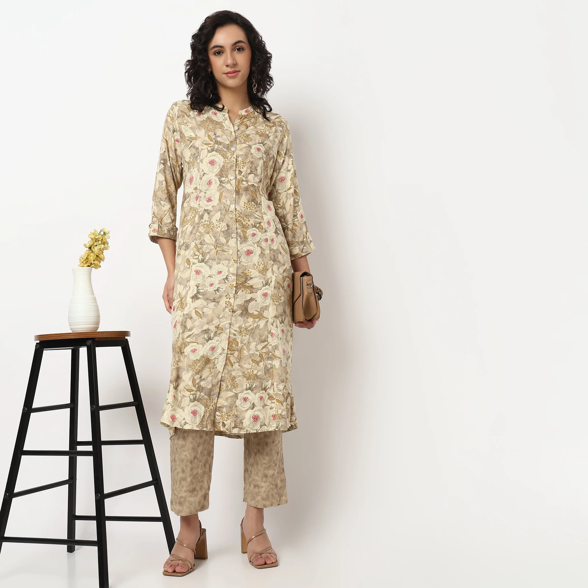 Foil Print Princess Panel Kurta Set with Pants