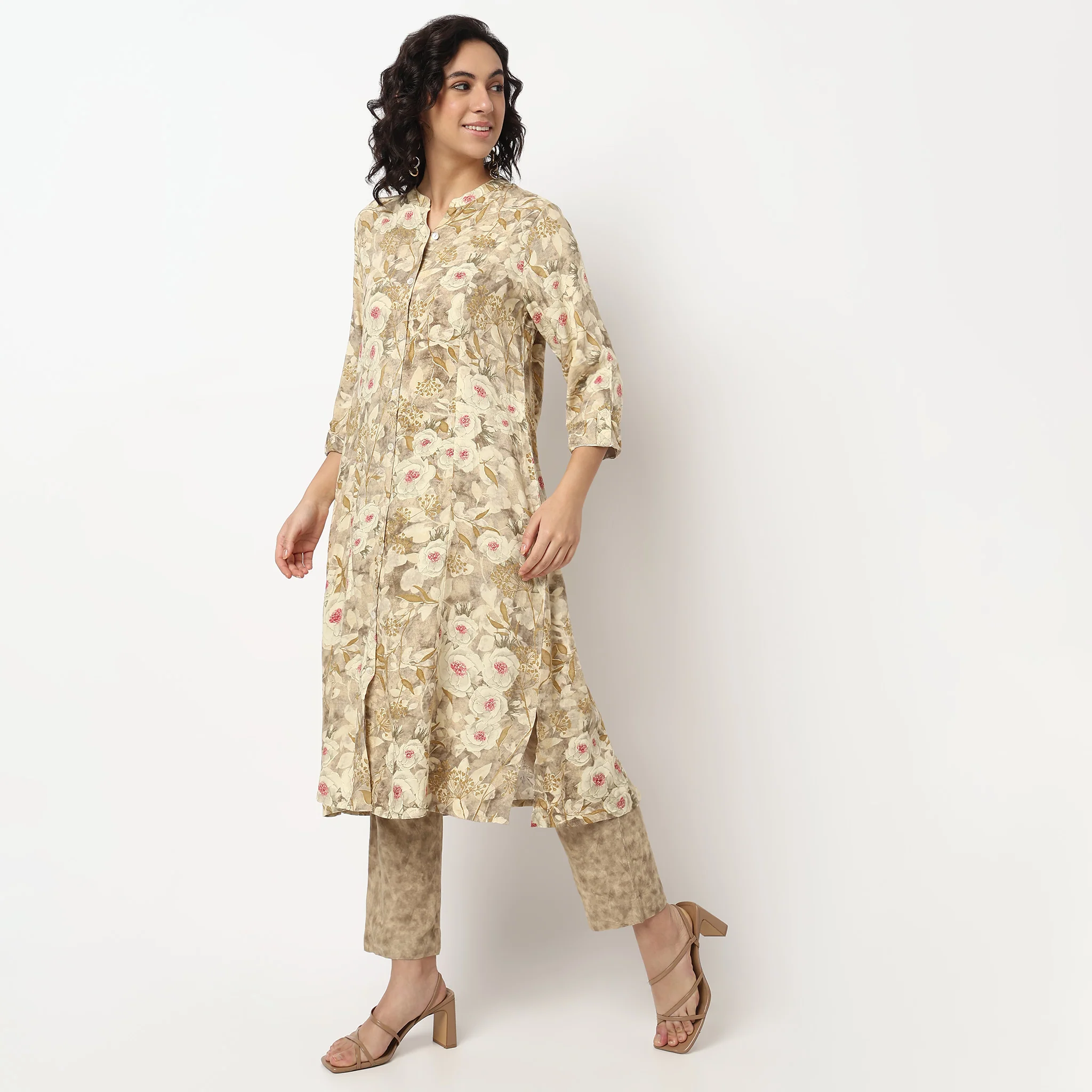 Foil Print Princess Panel Kurta Set with Pants - Image 5