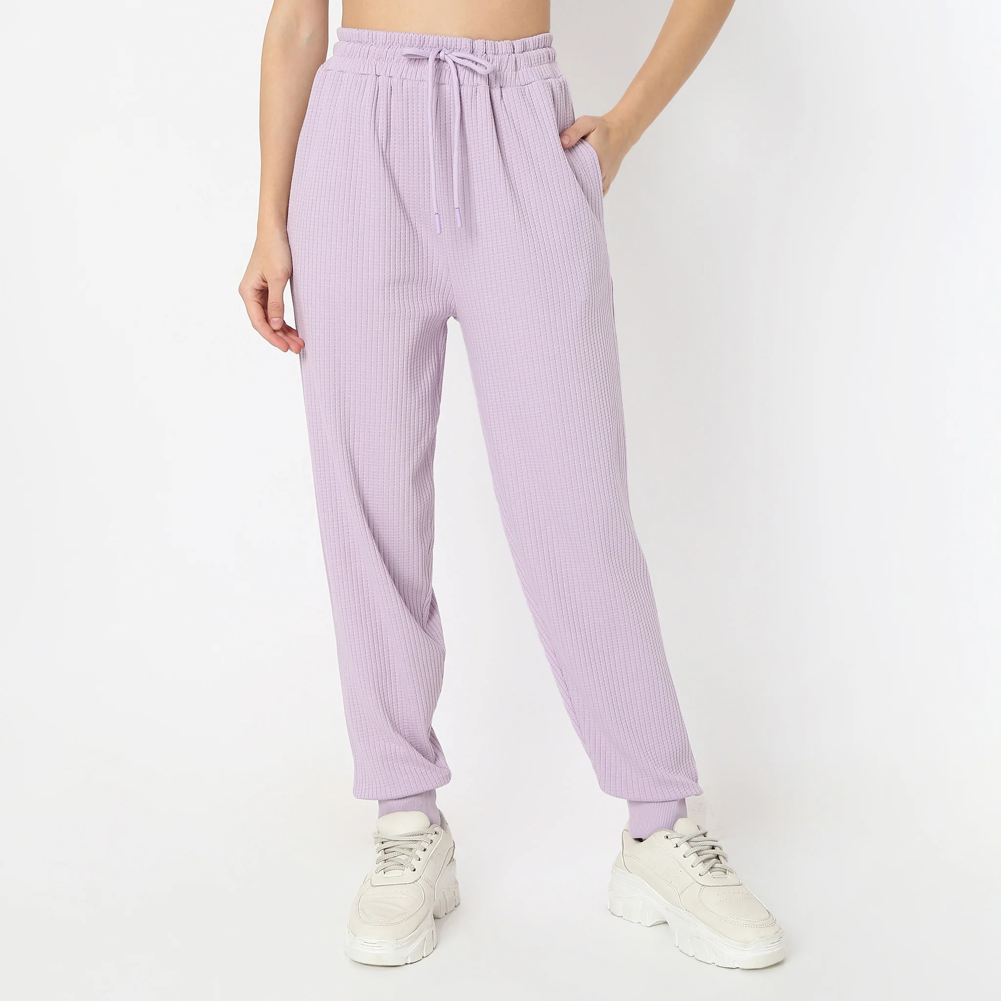 Full Length Waffle Texture High Rise Joggers - Image 2