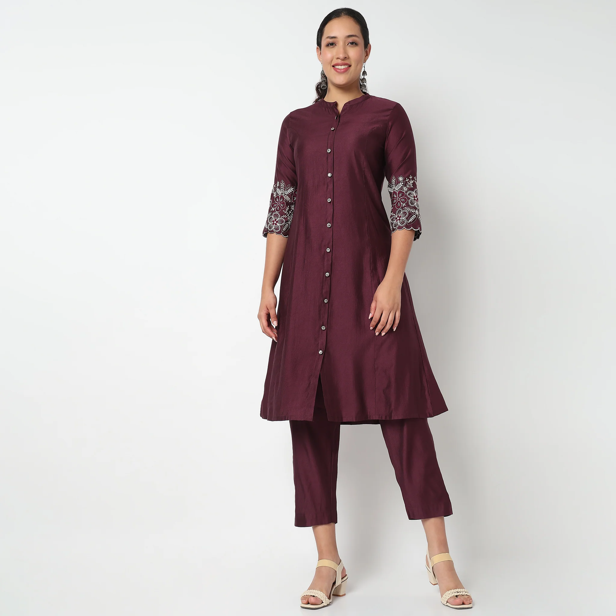 Full Placket Emroidered A line Kurta Set - Image 2