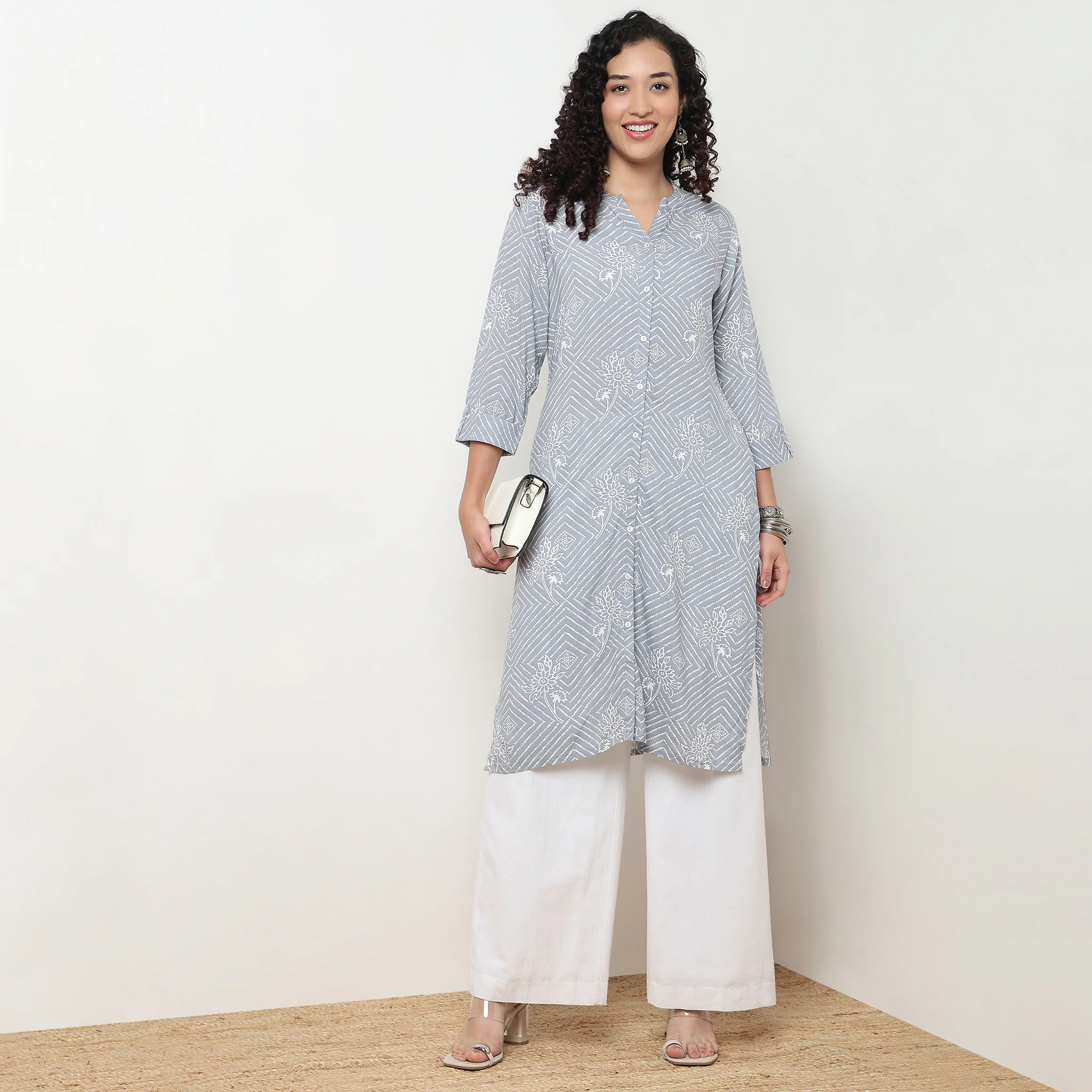 Printed Full Placket Long Kurta