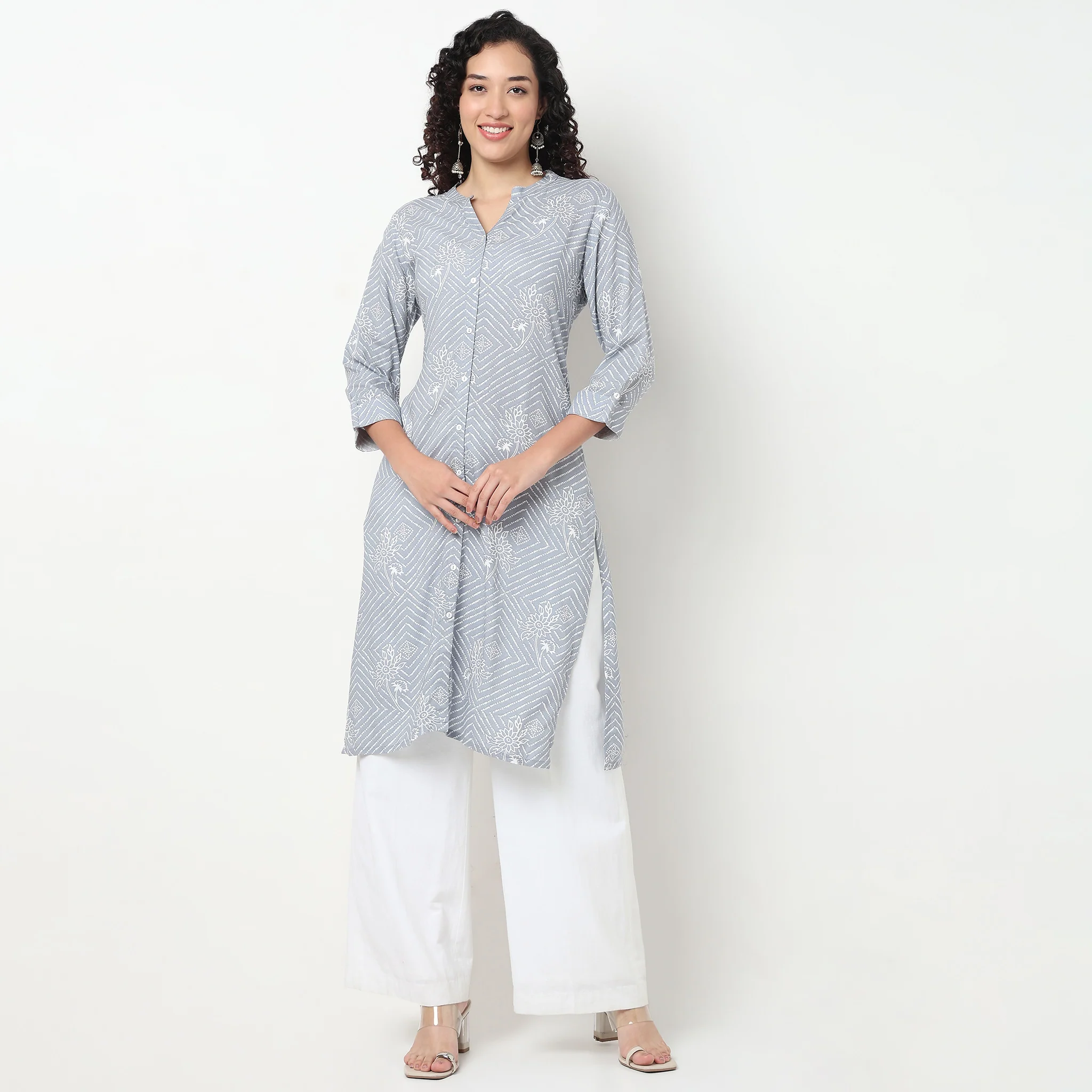 Printed Full Placket Long Kurta - Image 2