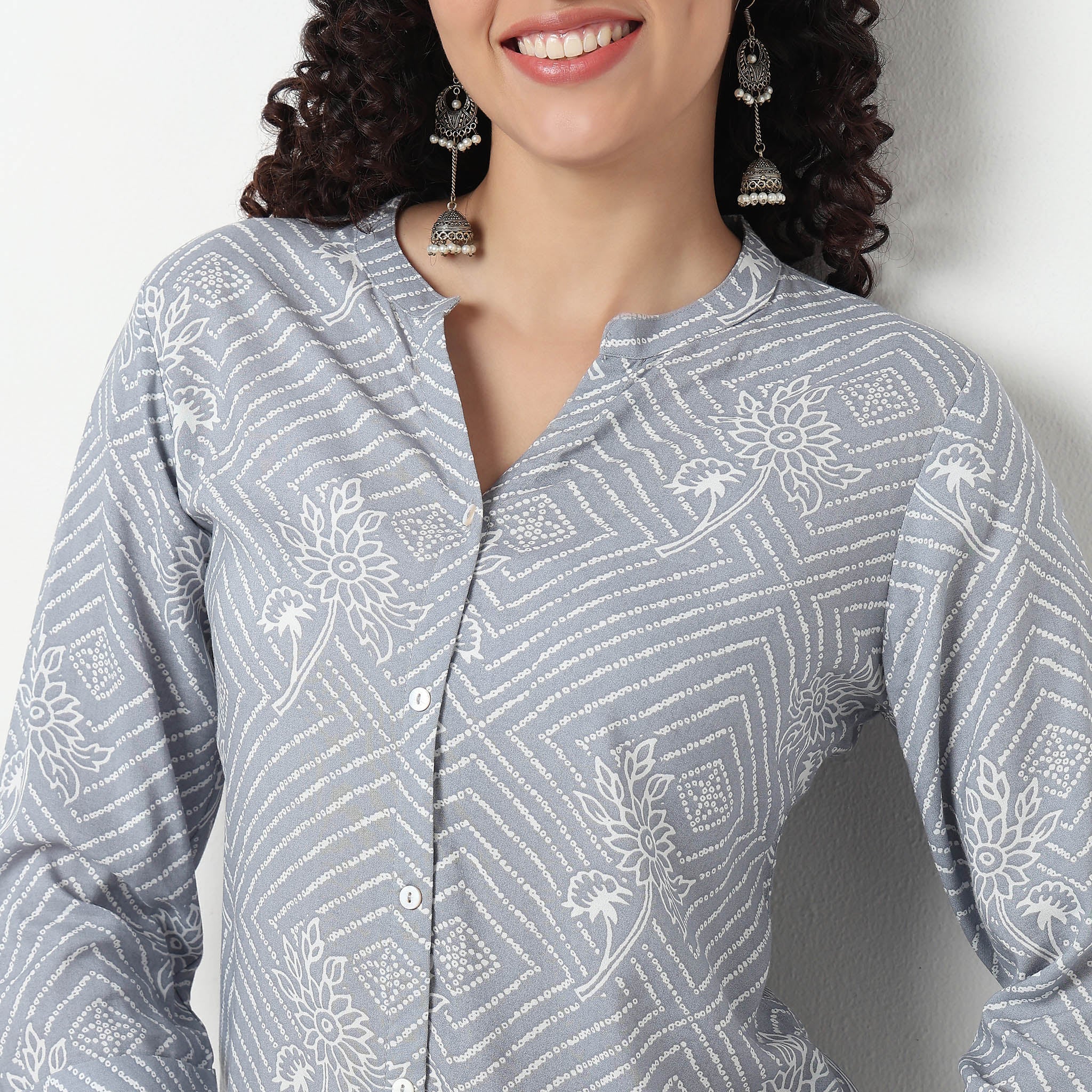Printed Full Placket Long Kurta - Image 4