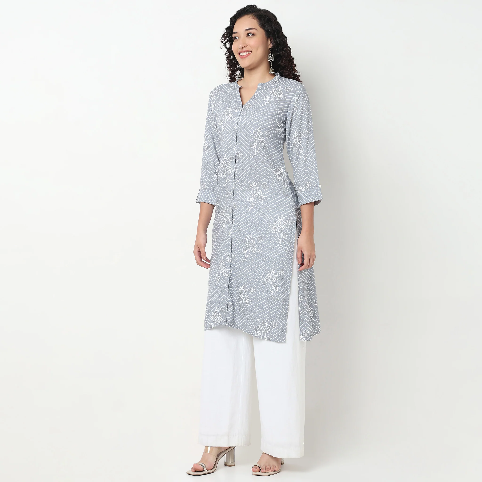 Printed Full Placket Long Kurta - Image 5