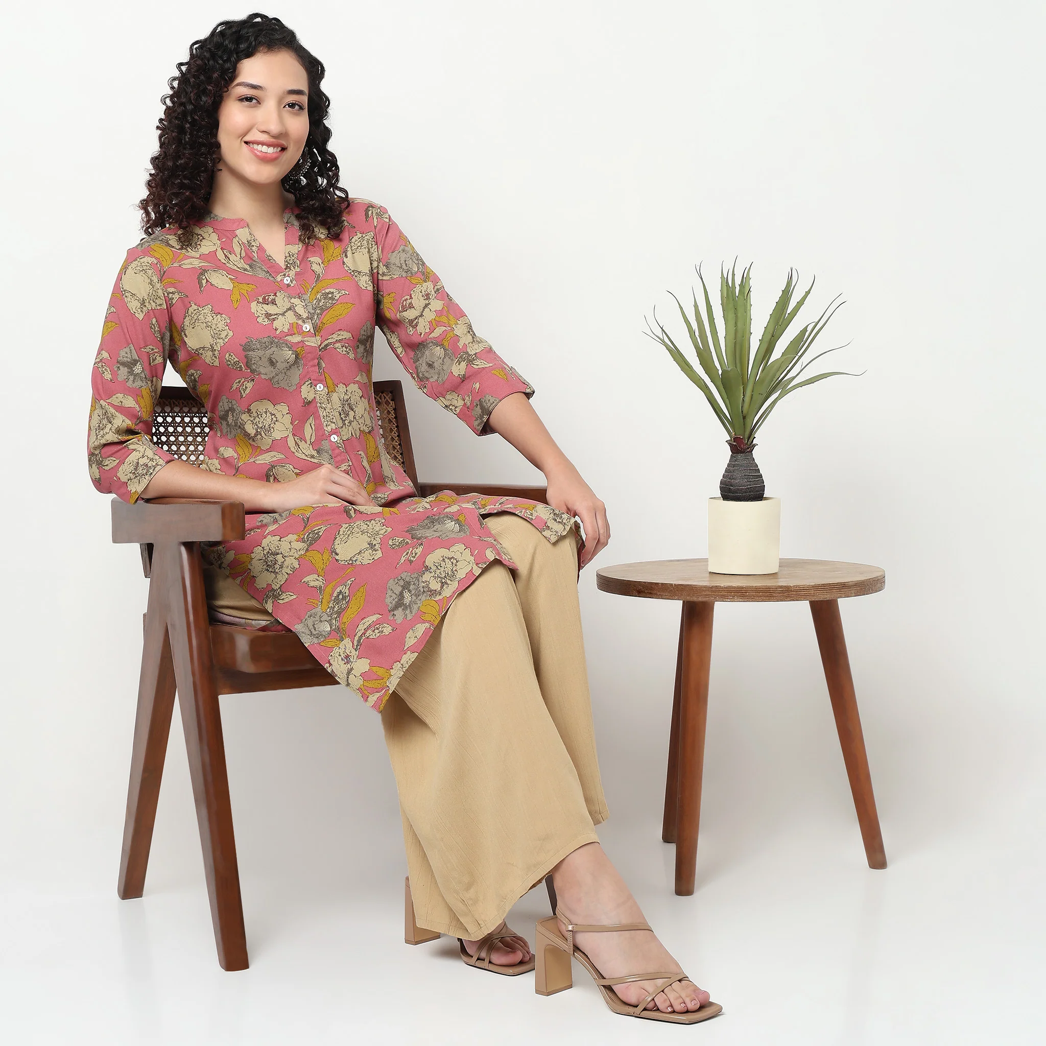 Printed Full Placket Long Kurta