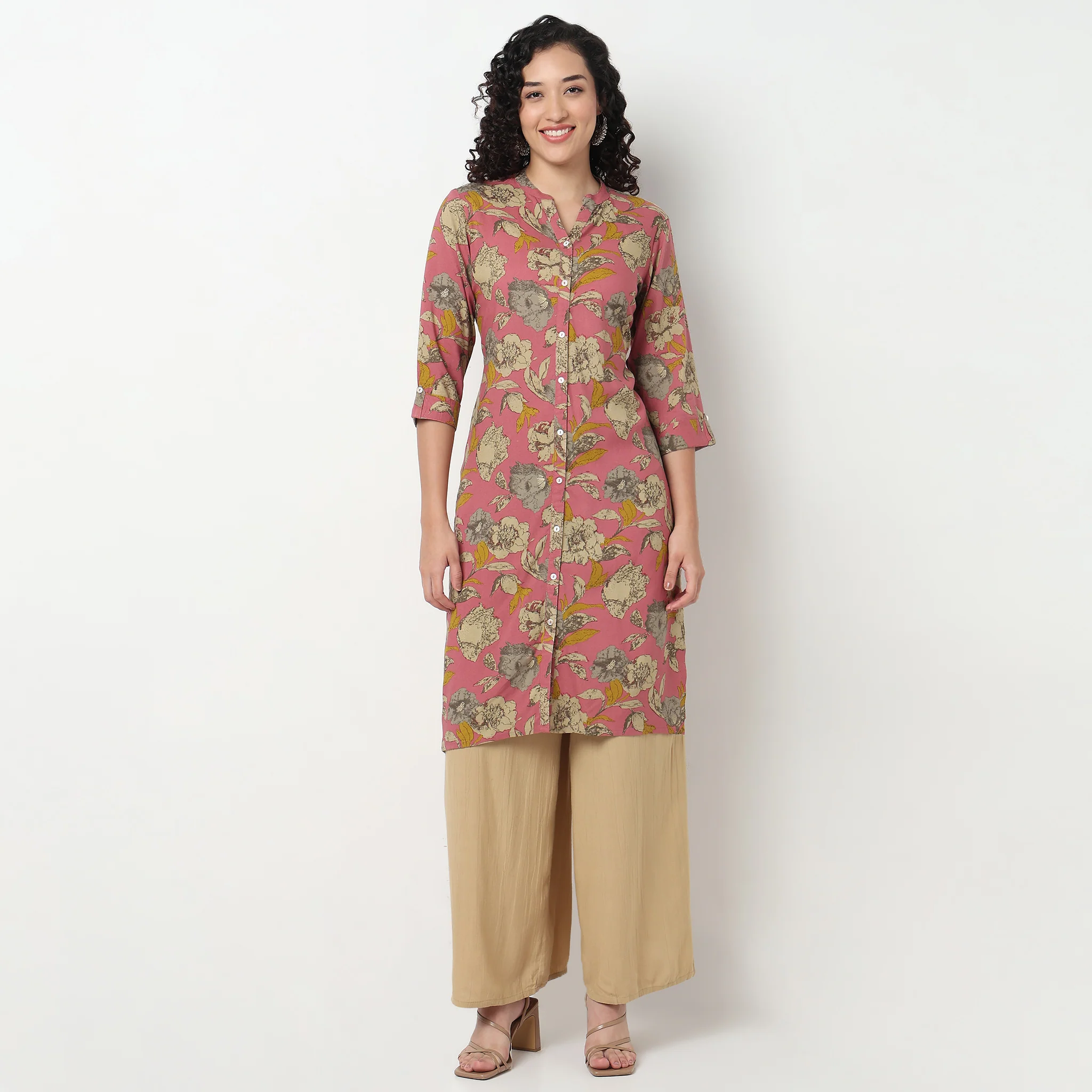 Printed Full Placket Long Kurta - Image 2