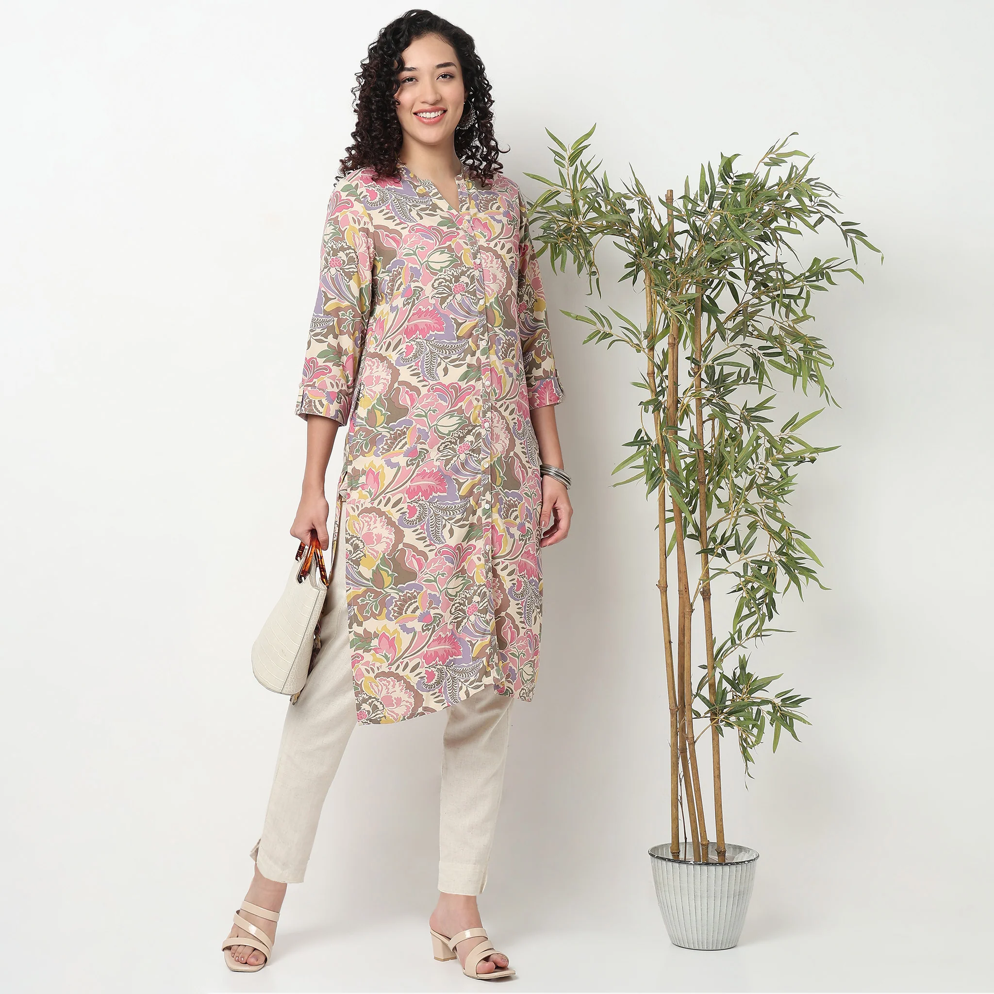 Printed Full Placket Long Kurta