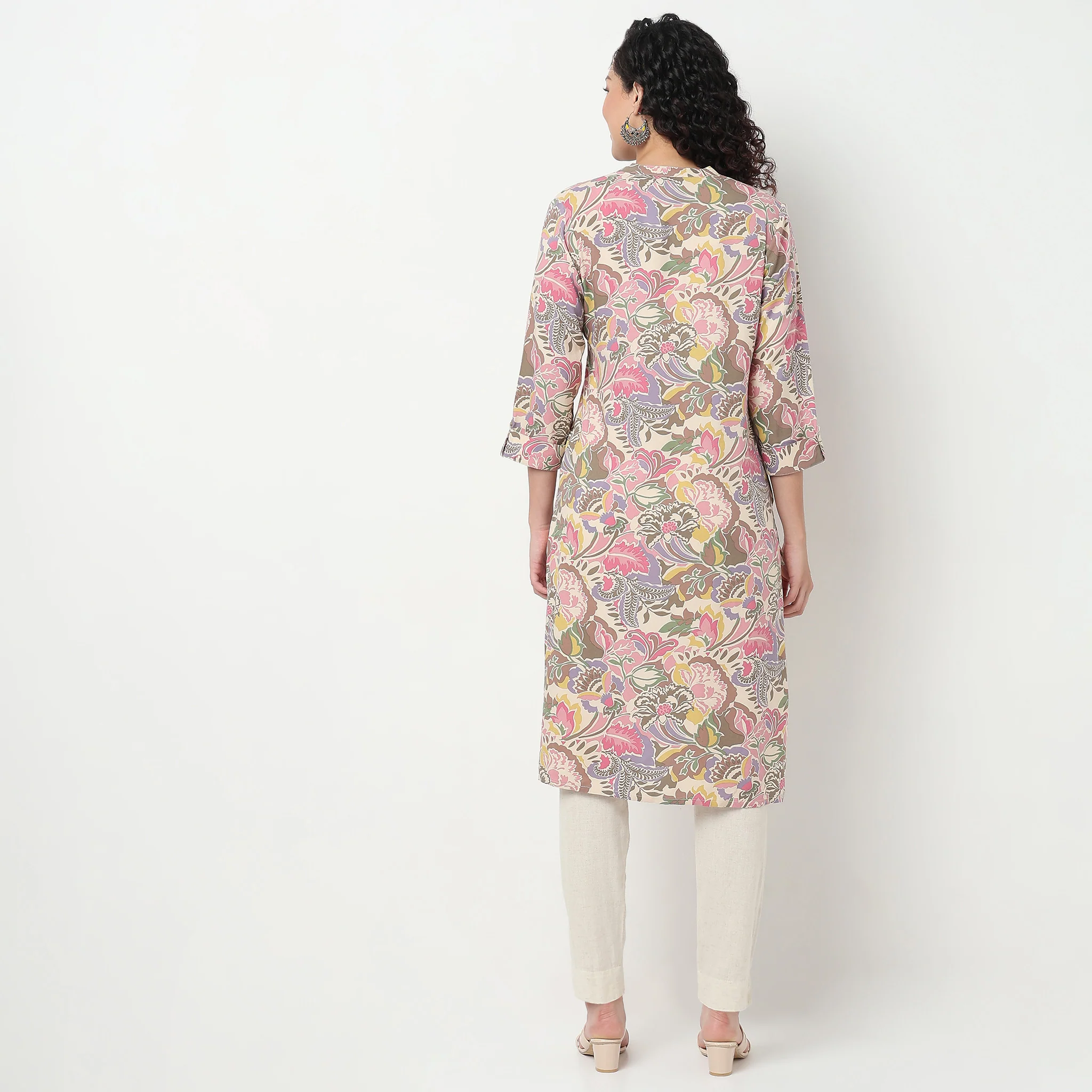 Printed Full Placket Long Kurta - Image 3