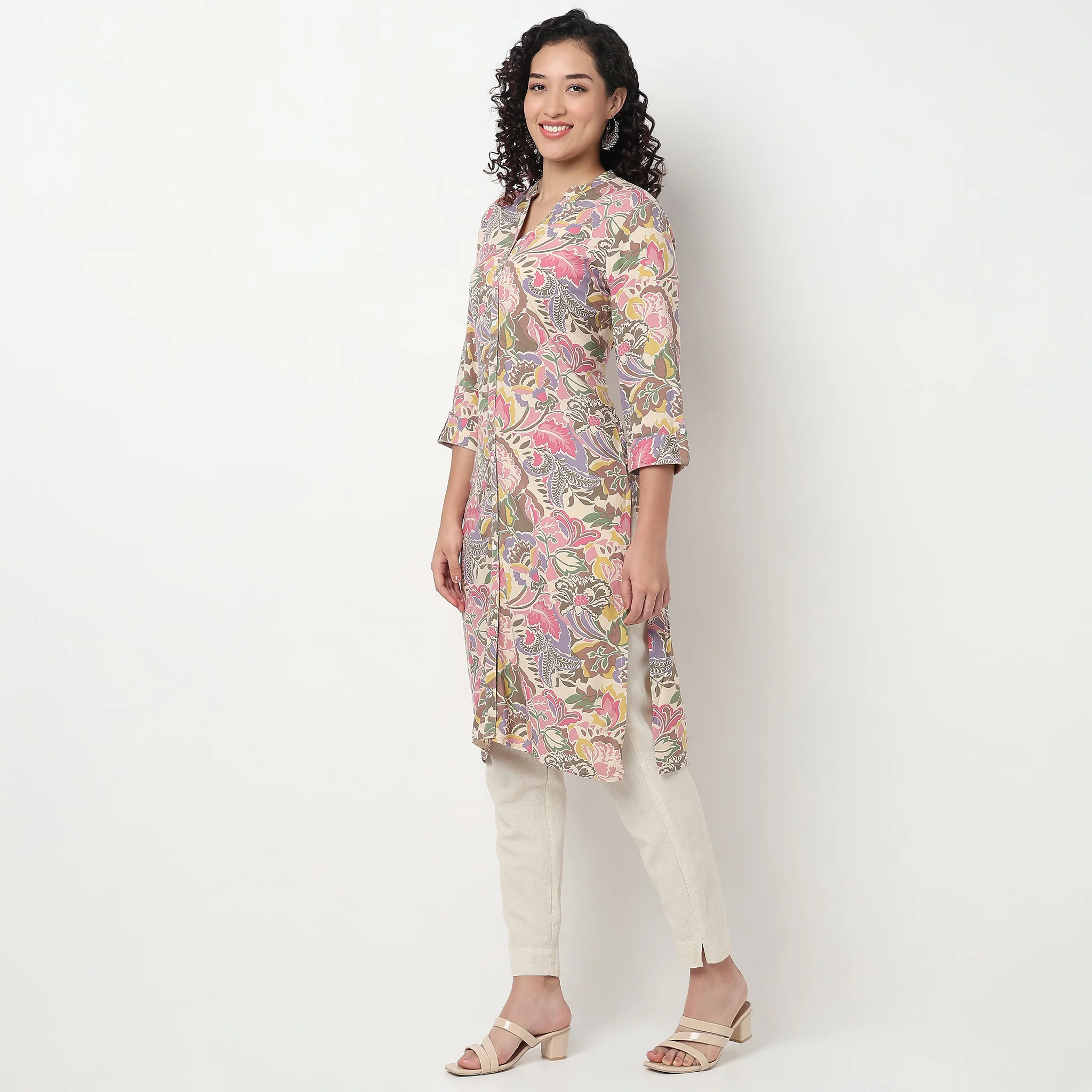 Printed Full Placket Long Kurta - Image 5