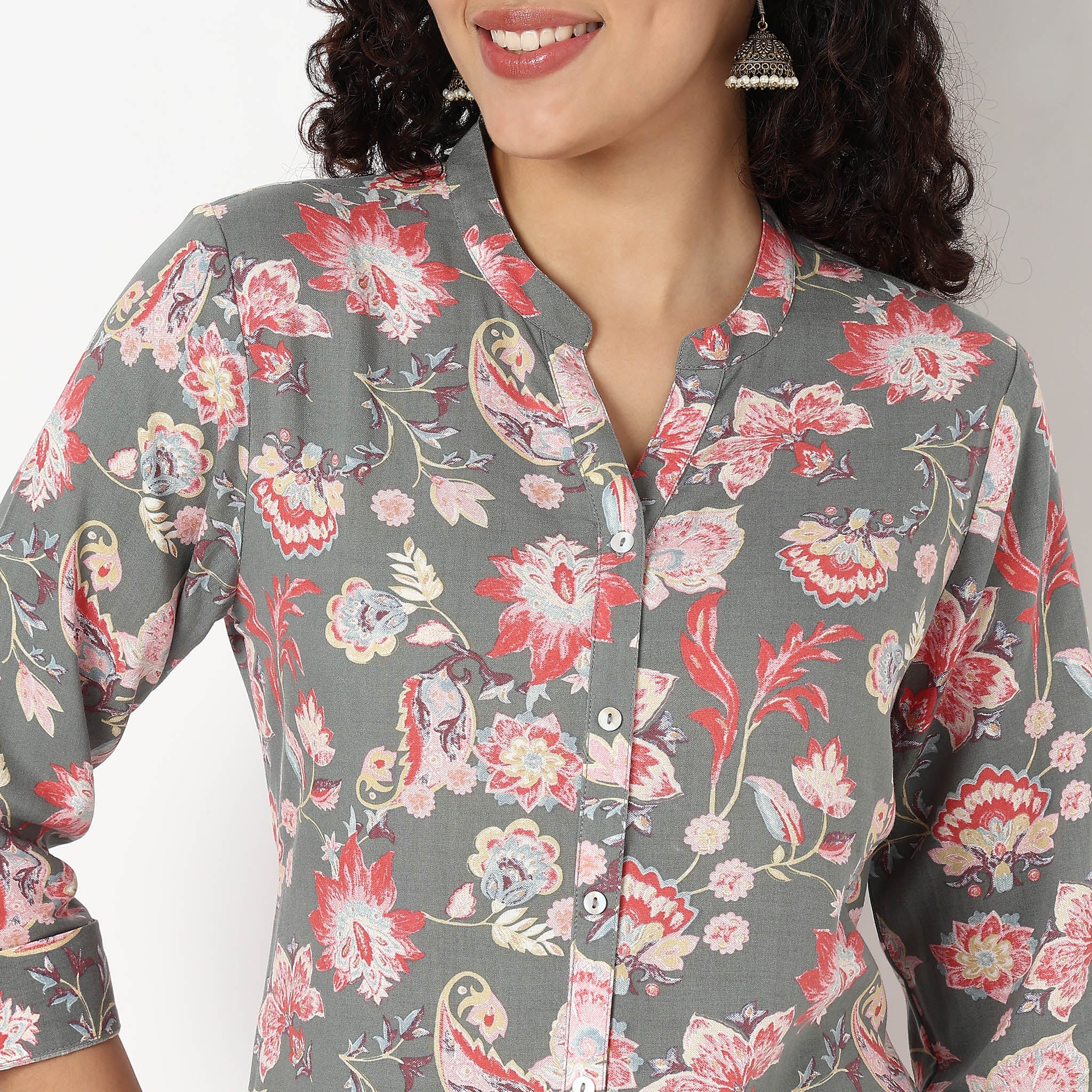 Full Placket Printed Long Kurta - Image 4
