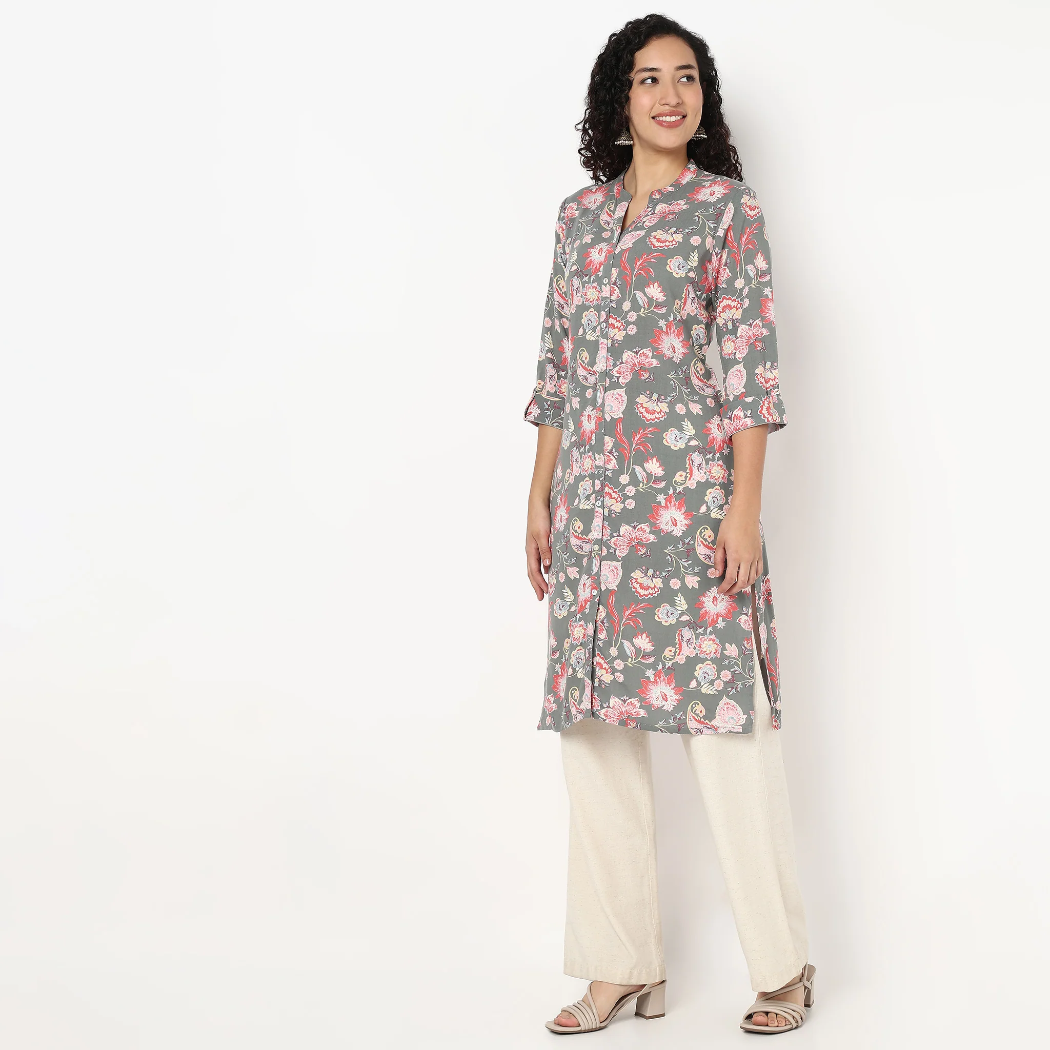 Full Placket Printed Long Kurta - Image 5