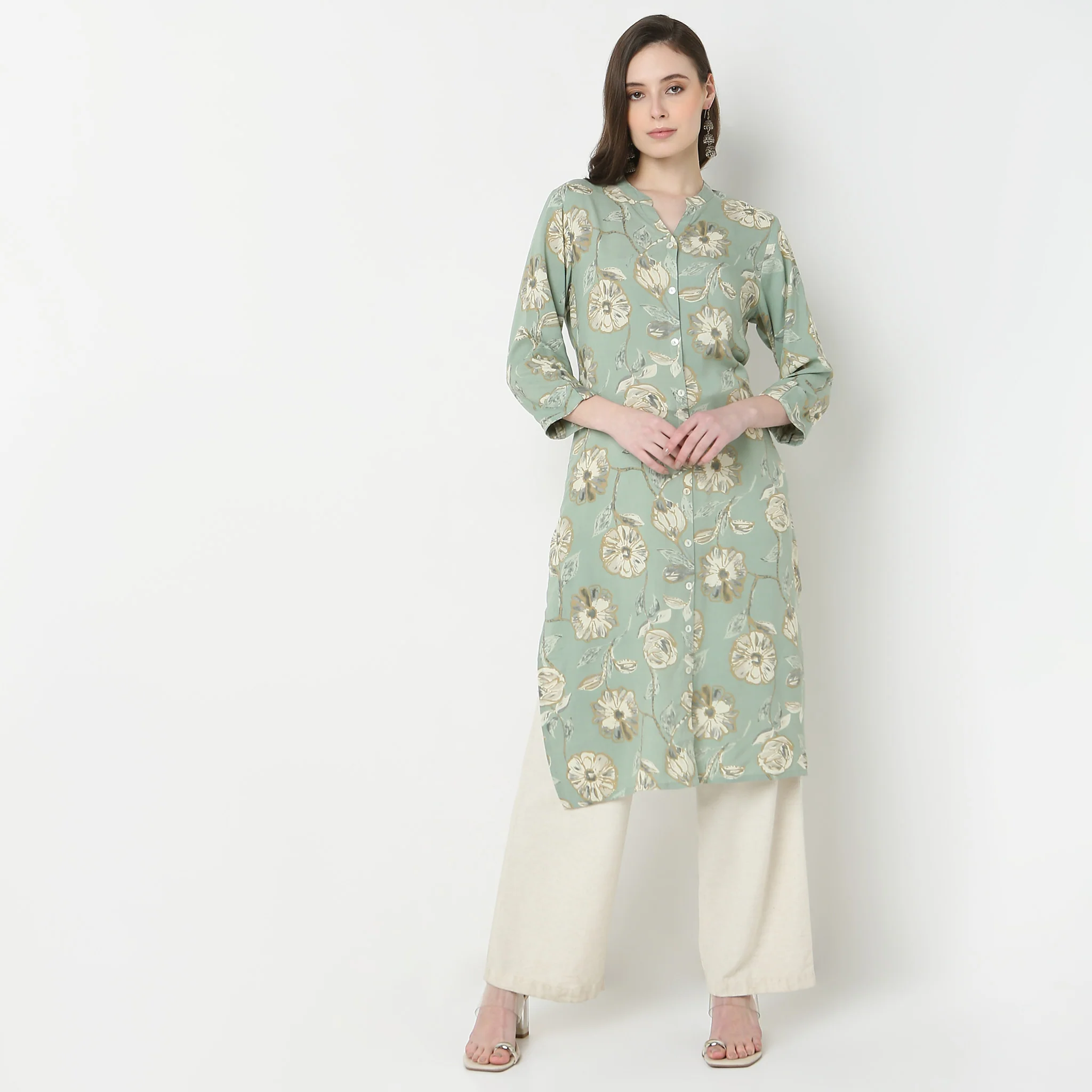 Full Placket Printed Long Kurta - Image 2