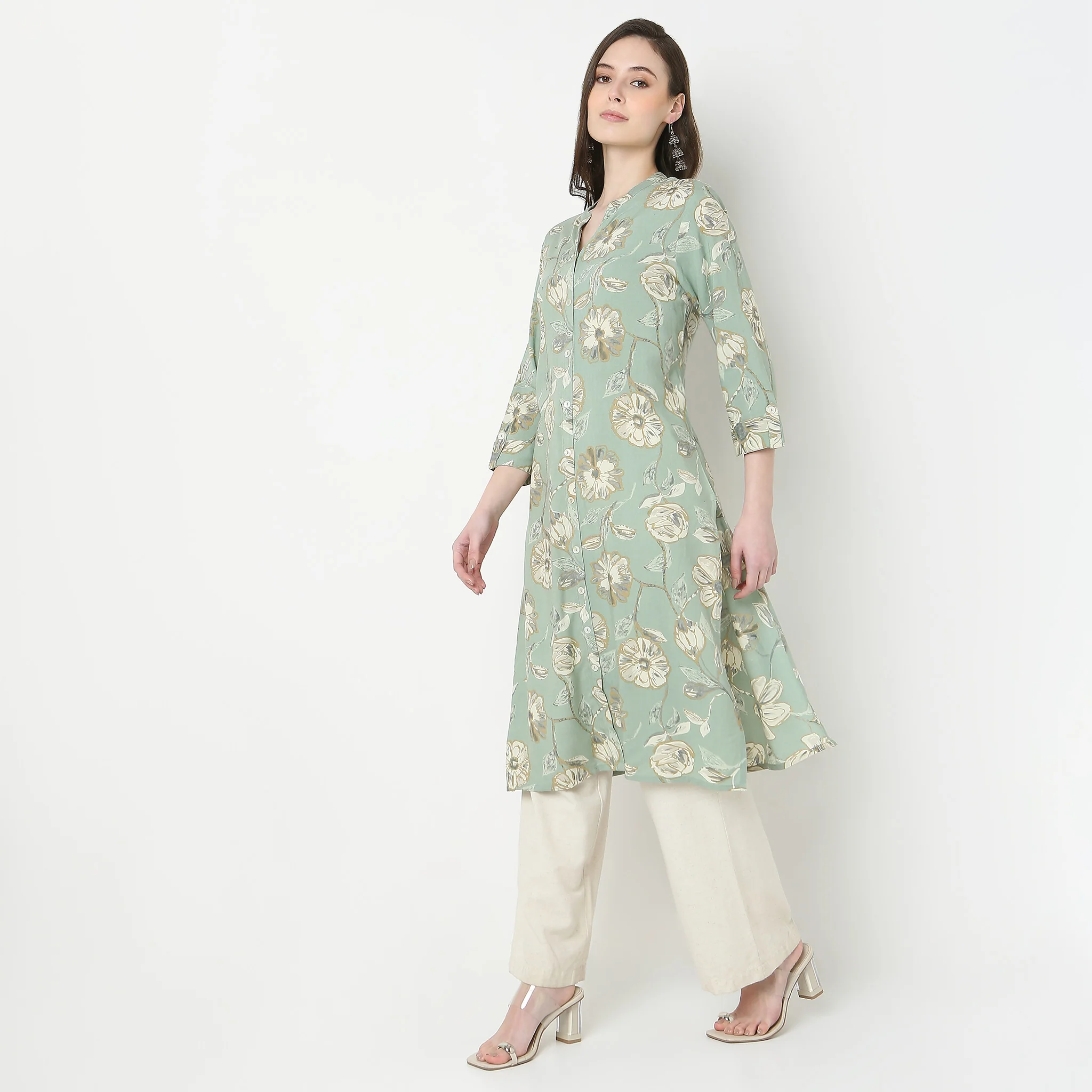 Full Placket Printed Long Kurta - Image 5