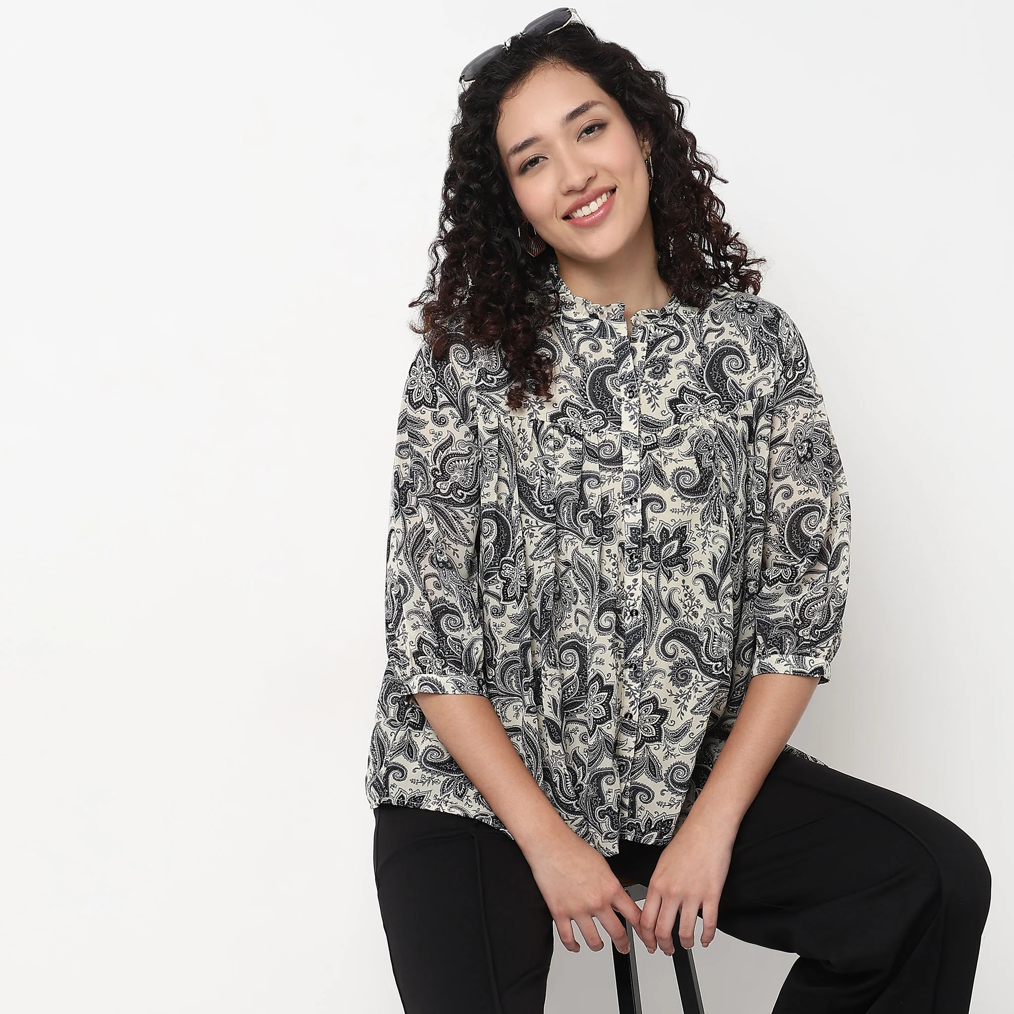 Gathered Yoke Front Placket Top
