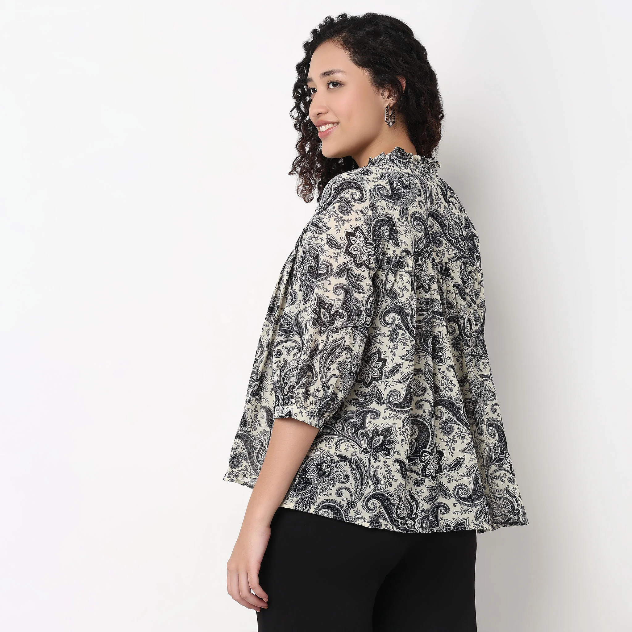 Gathered Yoke Front Placket Top - Image 3