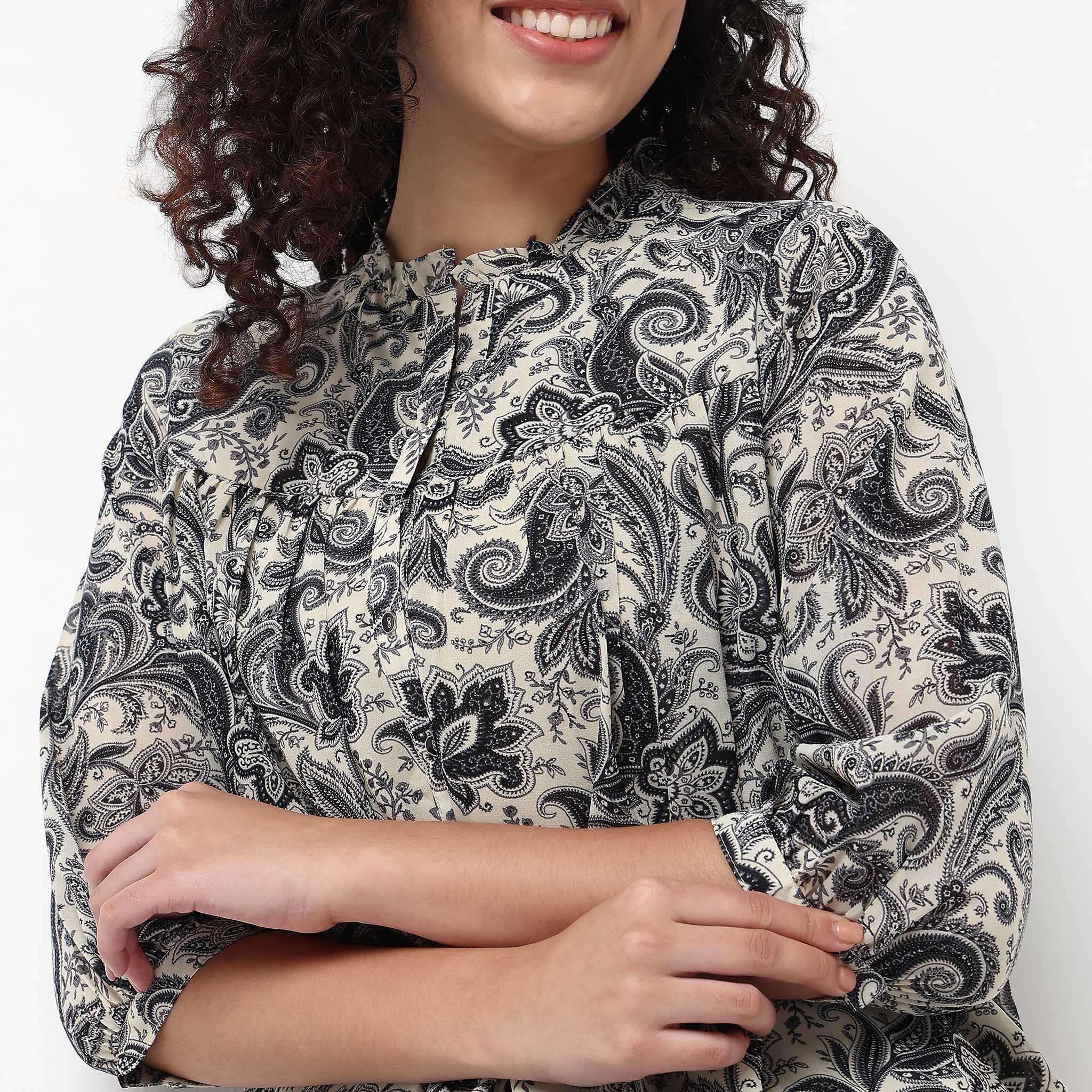 Gathered Yoke Front Placket Top - Image 4
