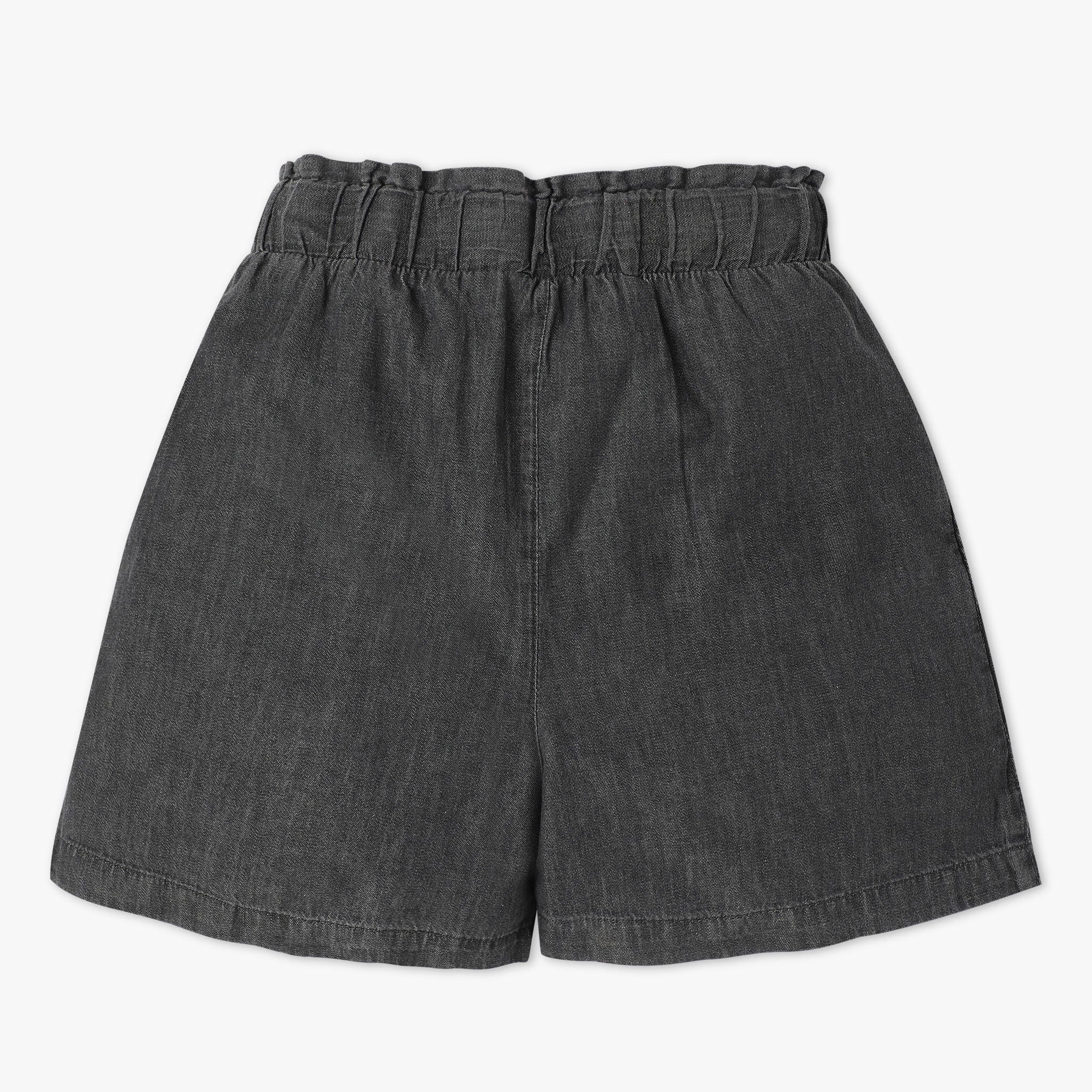 Girls Above Knee Elasticated Paper Bag Waist With Free Belt And Wide Leg Black Shorts - Image 11