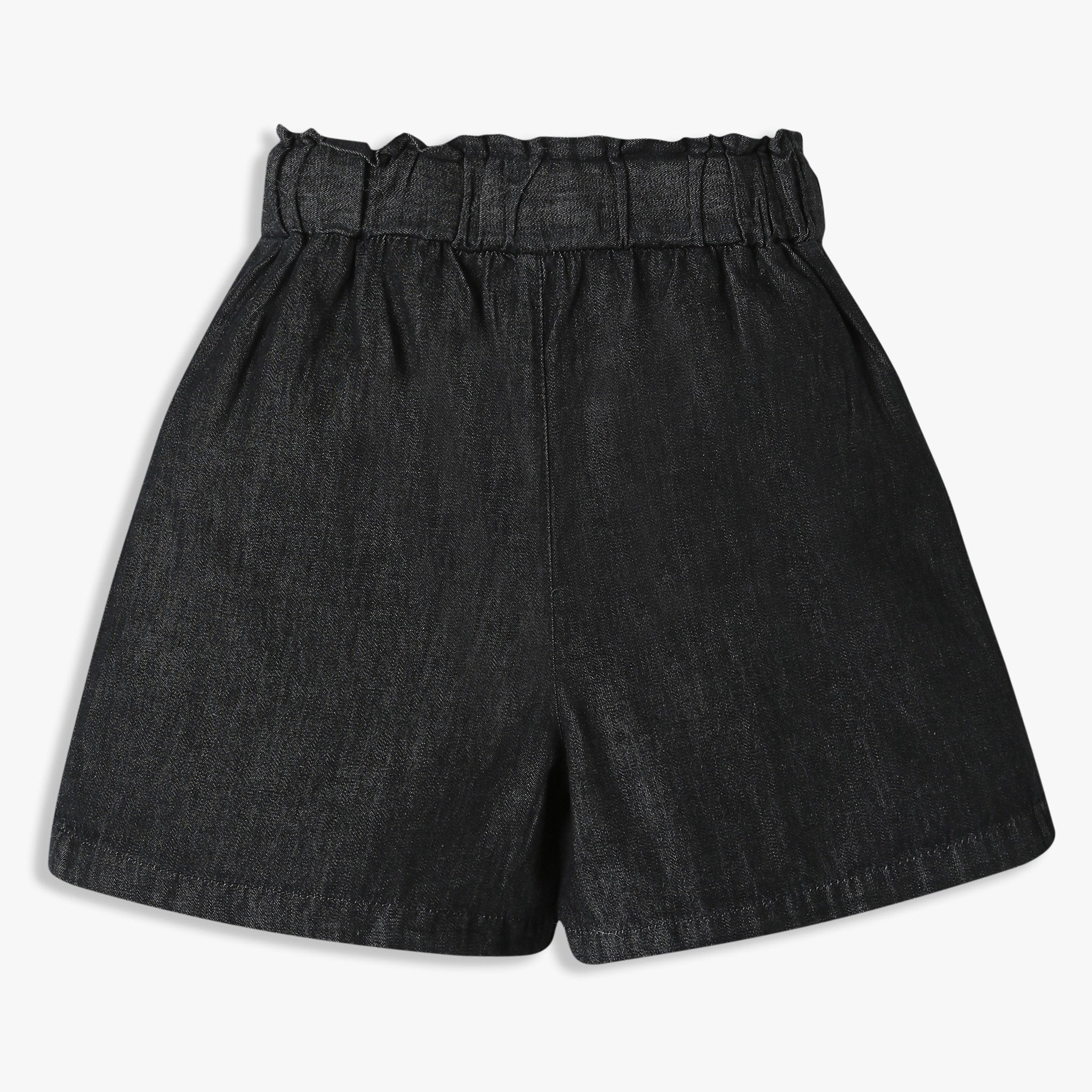 Girls Above Knee Elasticated Paper Bag Waist With Free Belt And Wide Leg Black Shorts - Image 2