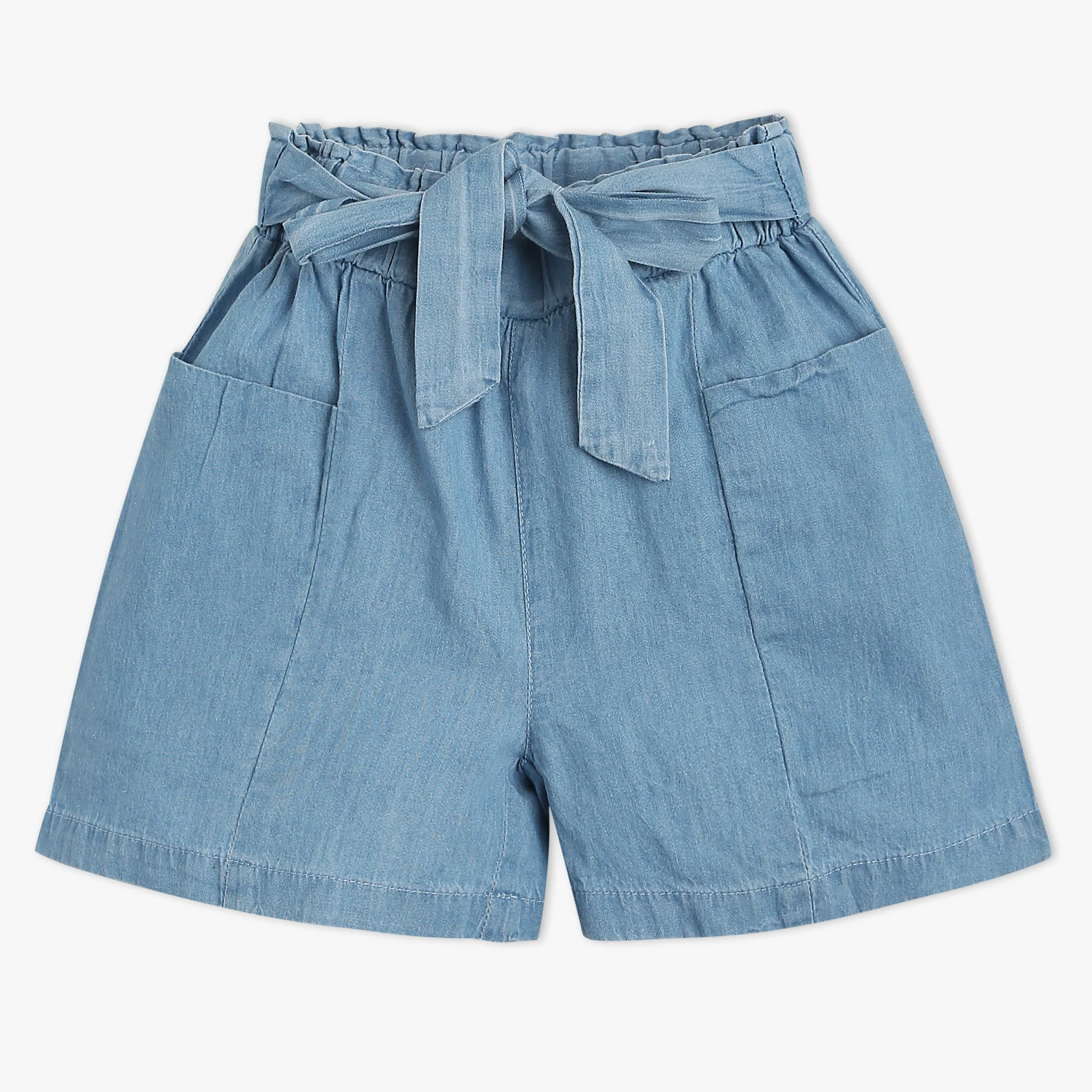 Girls Above Knee Elasticated Paper Bag Waist With Free Belt And Wide Leg Black Shorts - Image 7
