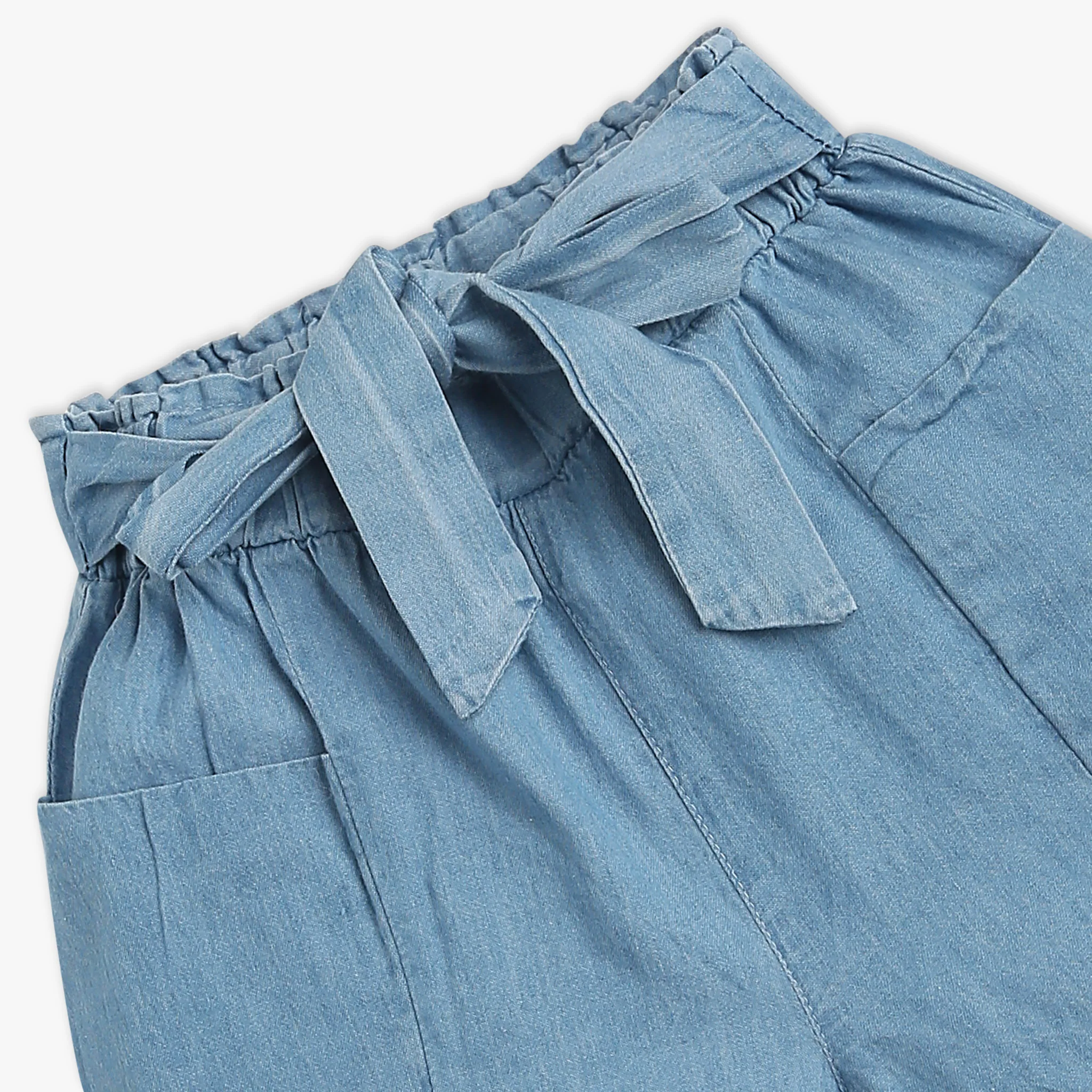 Girls Above Knee Elasticated Paper Bag Waist With Free Belt And Wide Leg Black Shorts - Image 9