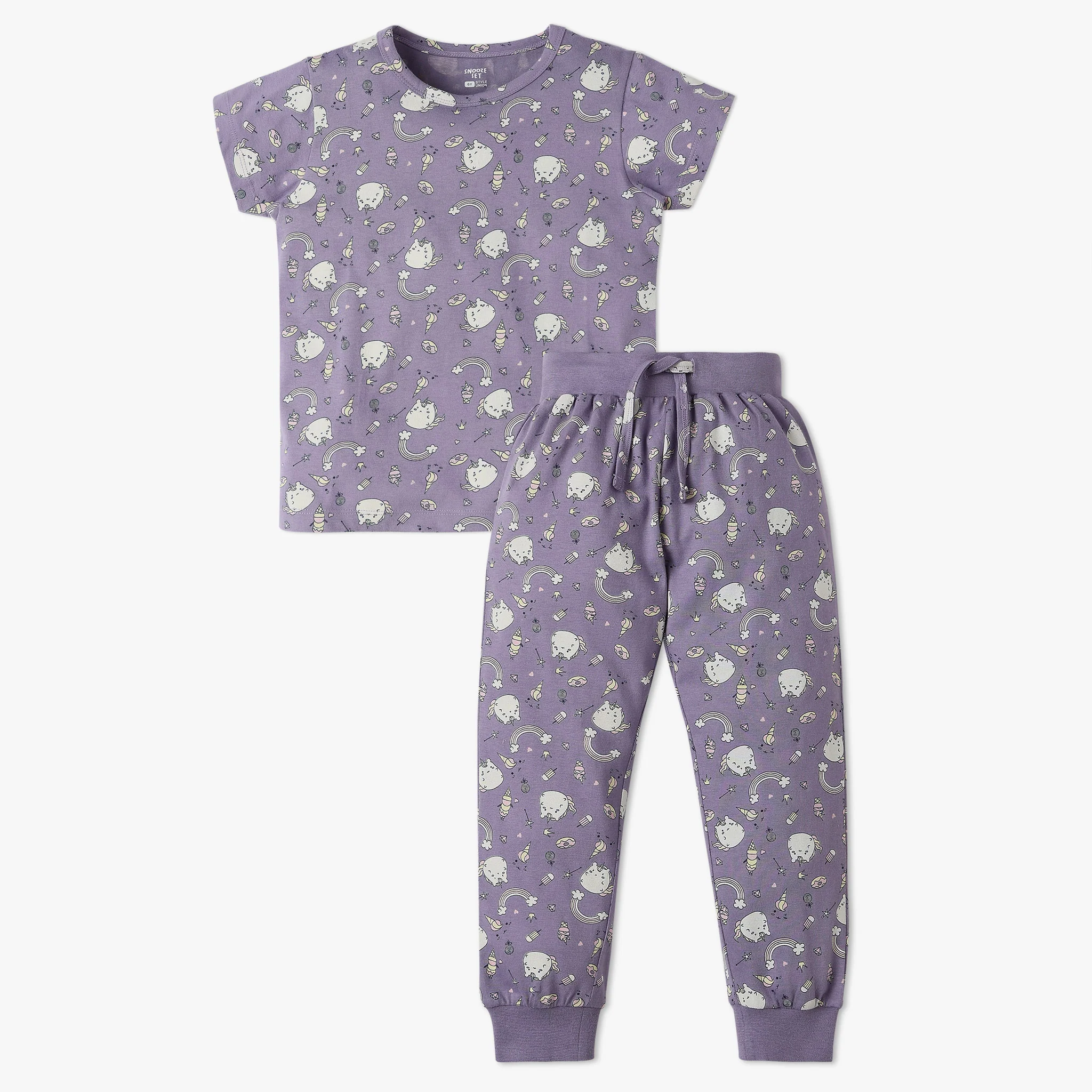 Girls All Over Print T-Shirt With Trackpant Sleepwear Set