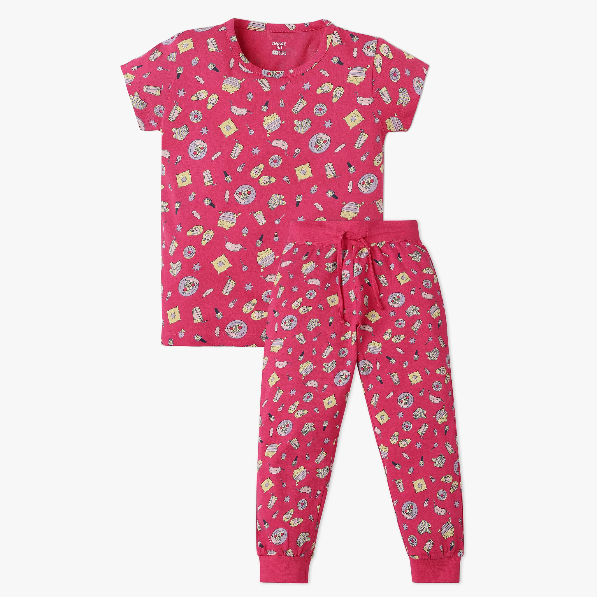 Girls All Over Print T-Shirt With Trackpant Sleepwear Set
