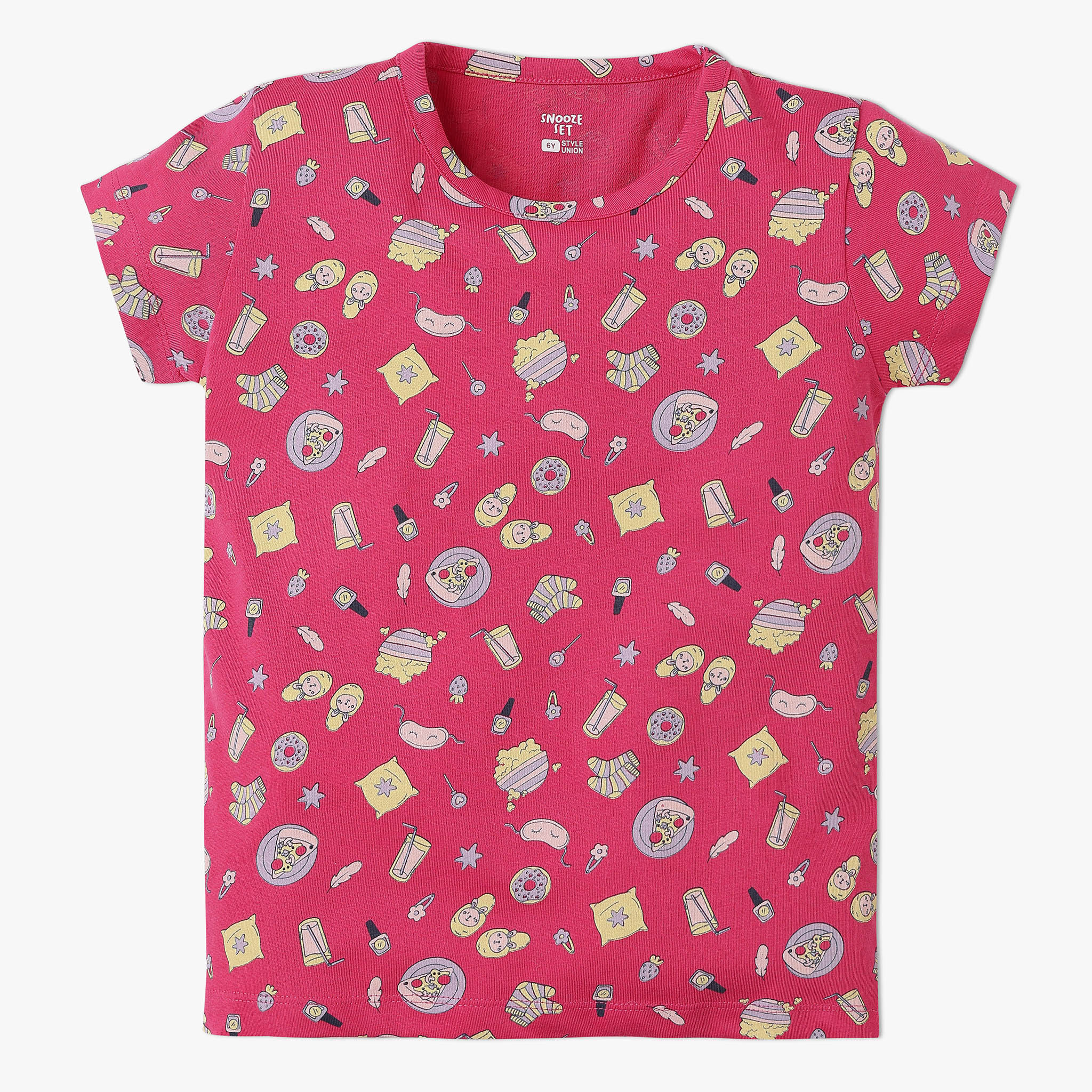 Girls All Over Print T-Shirt With Trackpant Sleepwear Set - Image 2