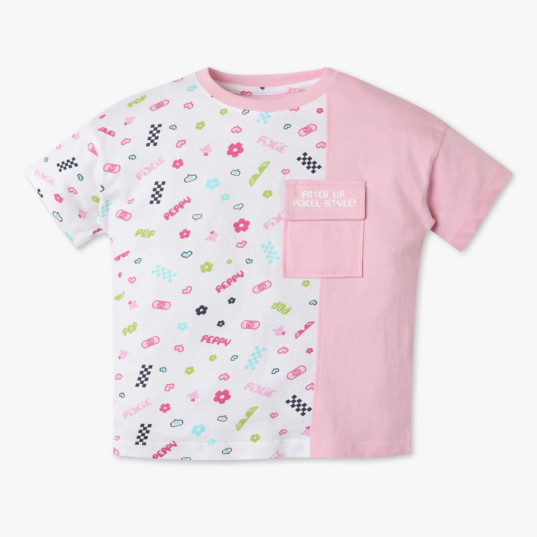 Girls Boxy Fit Cut And Sew Crew Neck Short Sleeve T-Shirt