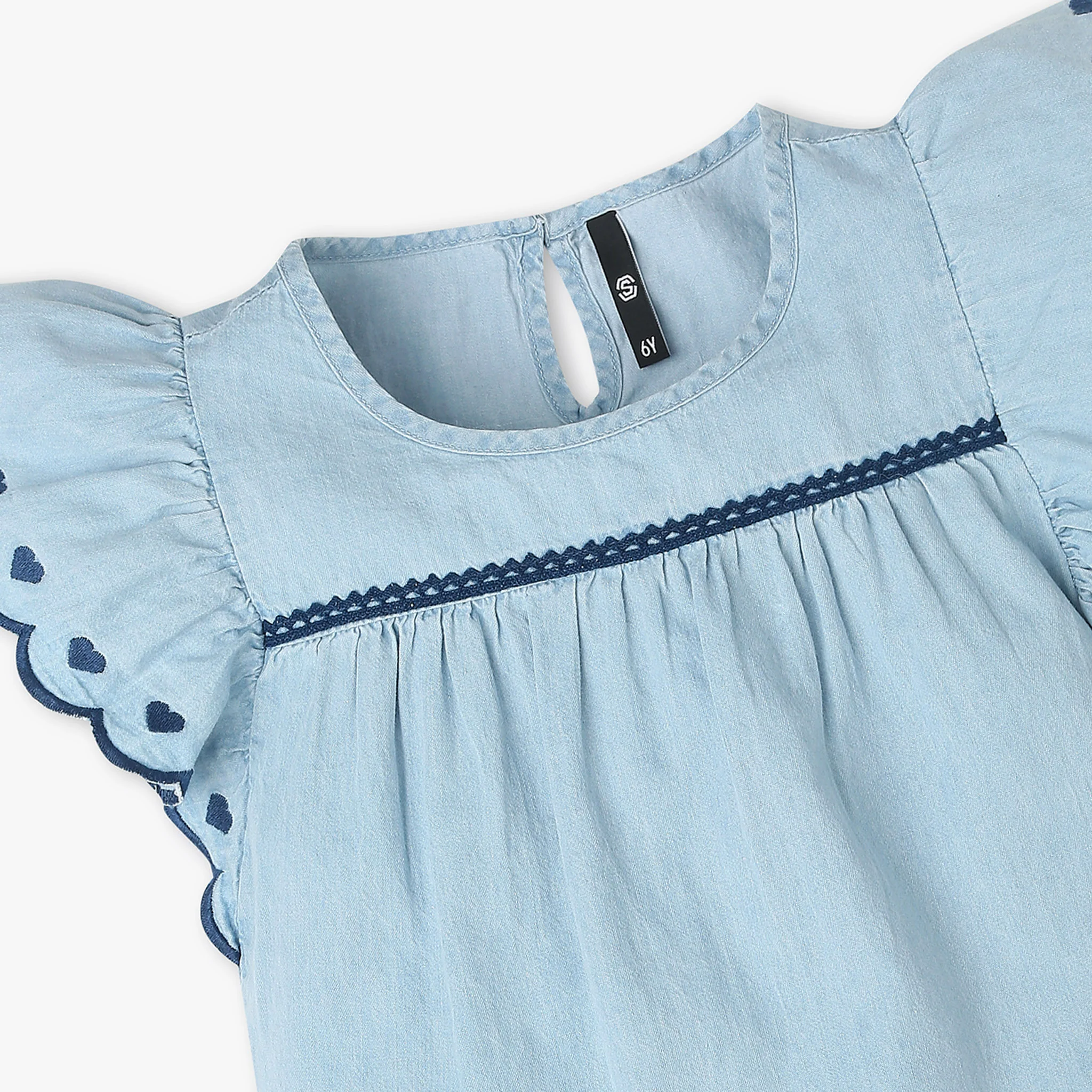 Girls Butterfly Sleeve Denim Top - Image 3