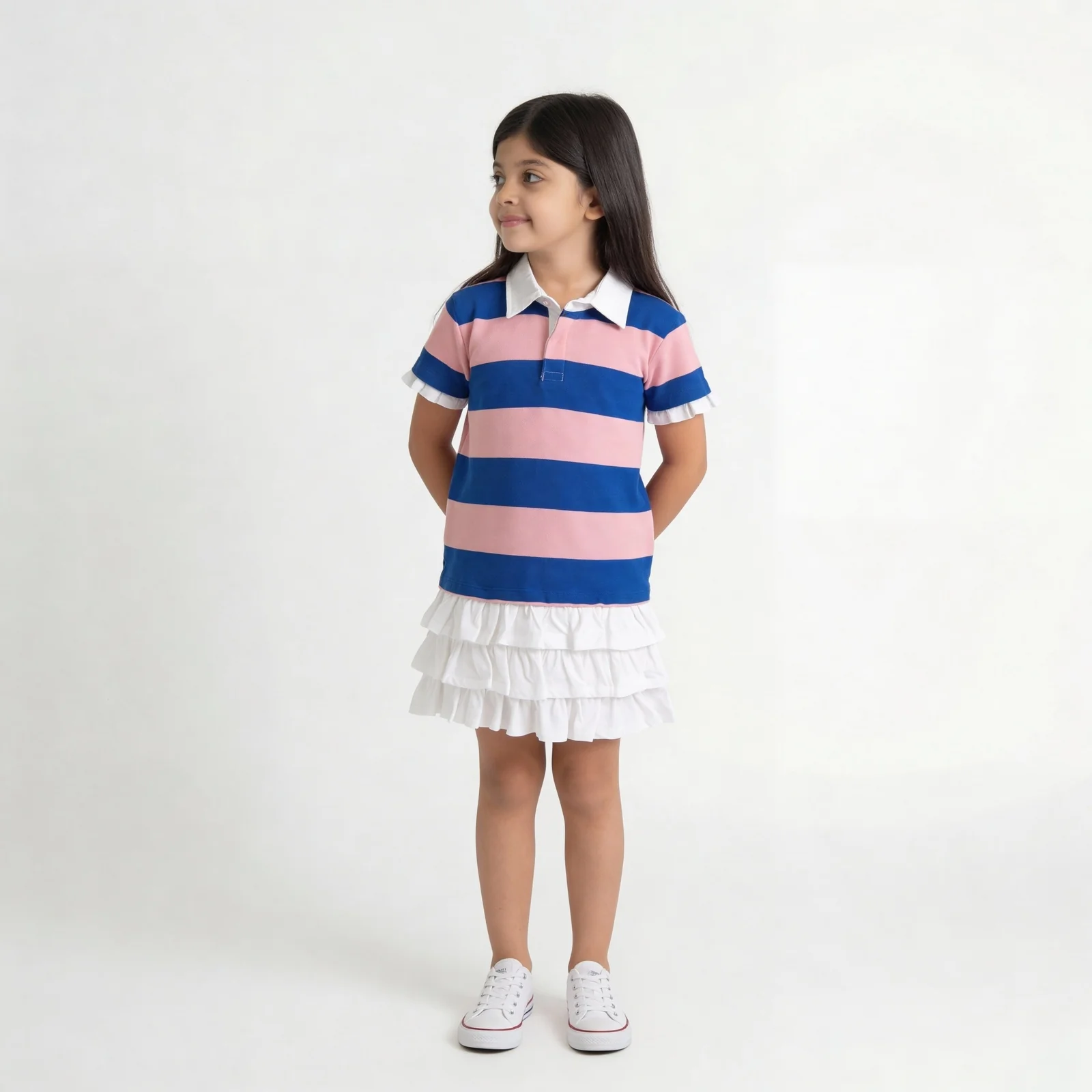 Girls Cotton Clubhouse Days Striped Polo Collar Dress - Image 2