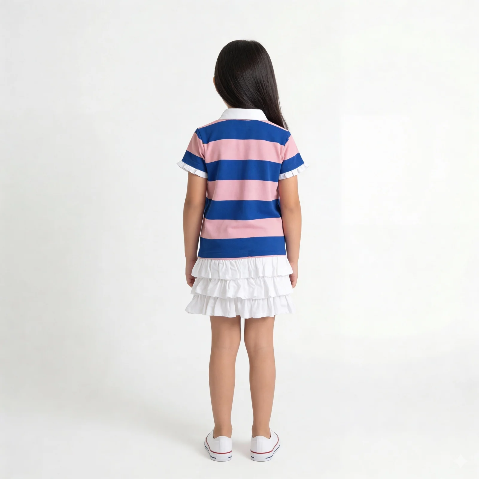 Girls Cotton Clubhouse Days Striped Polo Collar Dress - Image 3