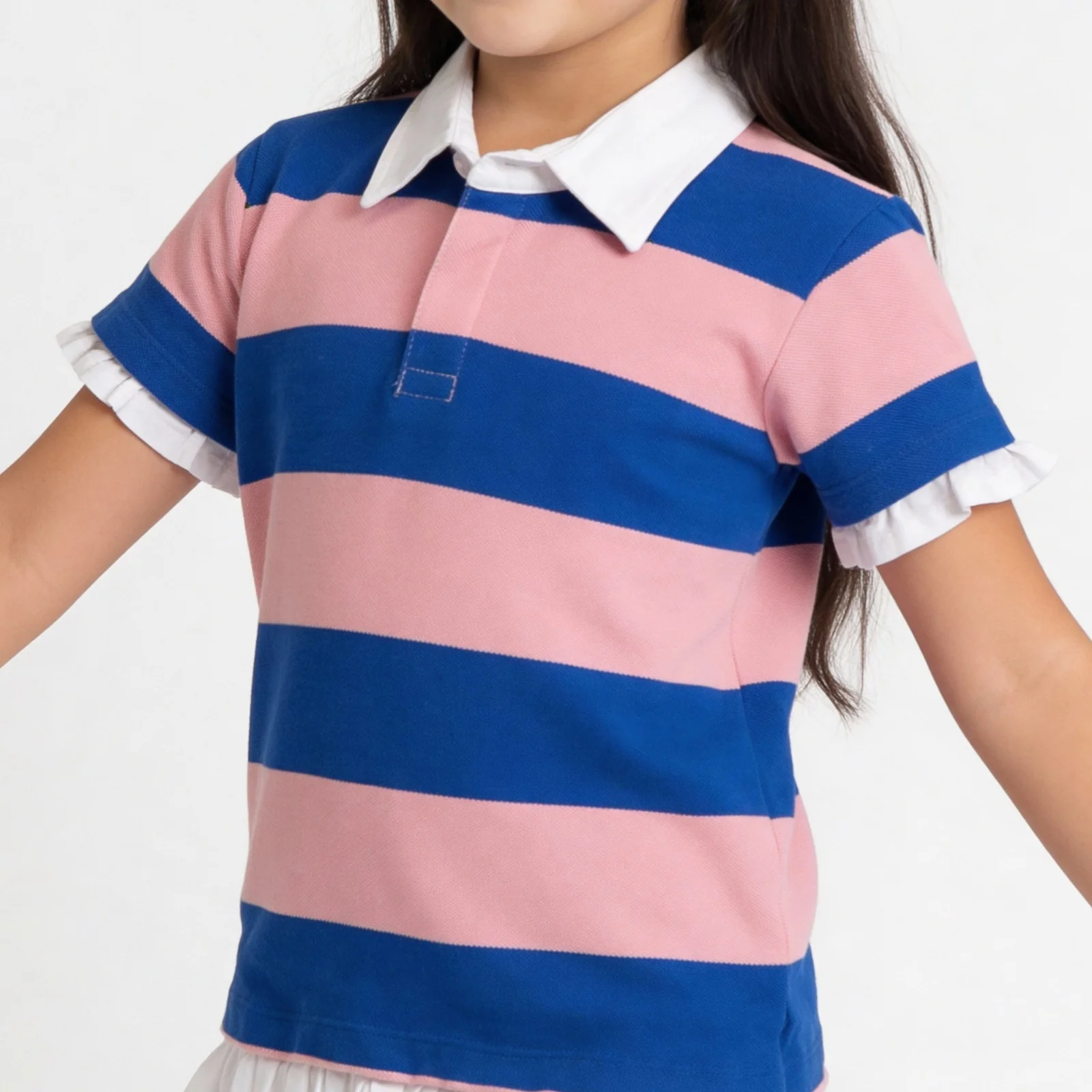 Girls Cotton Clubhouse Days Striped Polo Collar Dress - Image 4