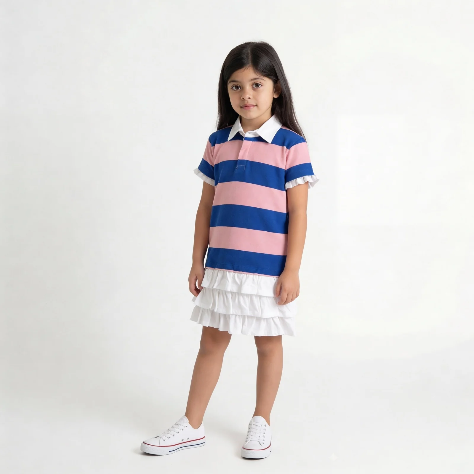 Girls Cotton Clubhouse Days Striped Polo Collar Dress - Image 5