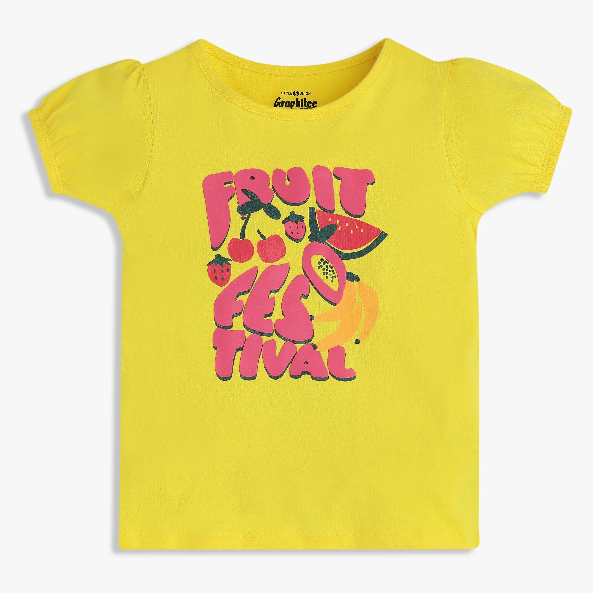 Girls Cotton Crew Neck Graphitee