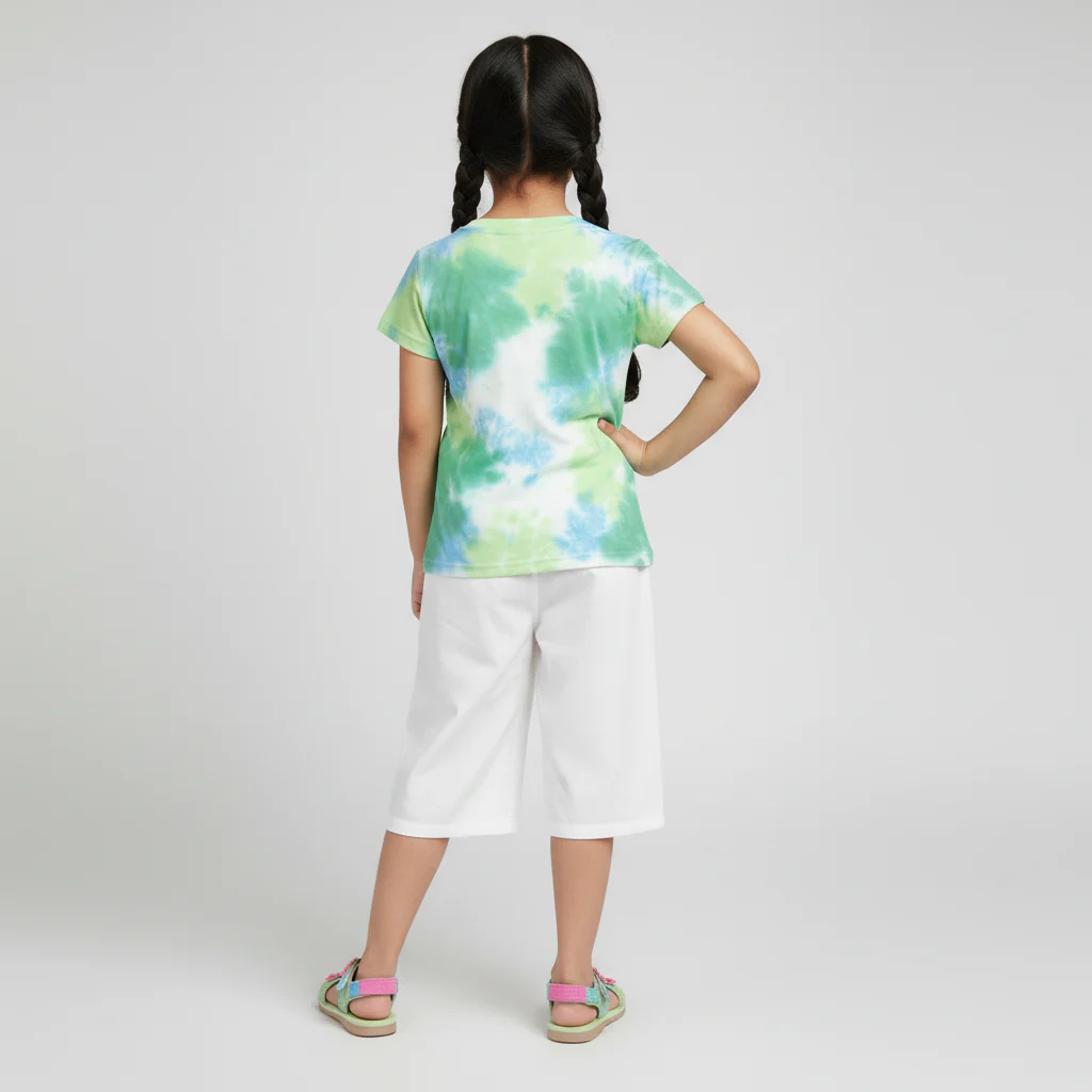 Girls Cotton Crew Neck Tie - Dye T-Shirt - Image 3